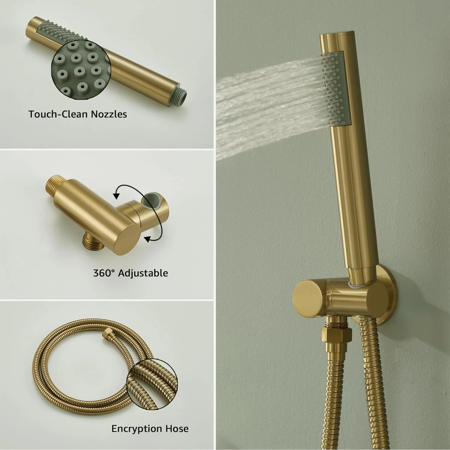 ست شیر دوش طلایی برس خورده Iriber، نصب دیواری، شامل شیر مخلوط دوش، سردوش بارانی 12 اینچی و دوش دستی، کیت مدرن دوش بارانی مناسب حمام (شامل کارتریج شیر) ست شیر دوش طلایی برس خورده Iriber، نصب دیواری، شامل شیر مخلوط دوش، سردوش بارانی 12 اینچی و دوش دستی، کیت مدرن دوش بارانی مناسب حمام (شامل کارتریج شیر)