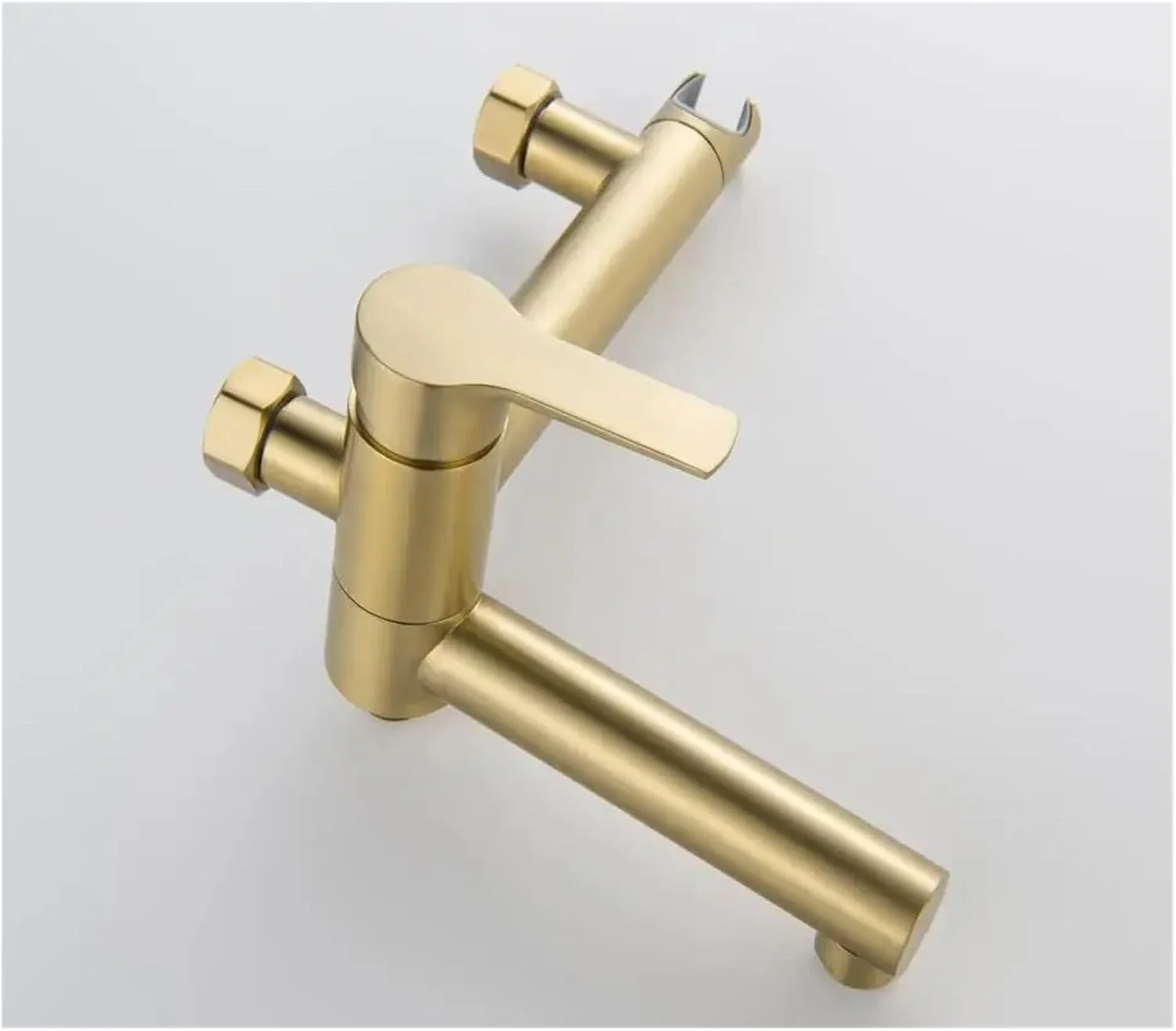 شیر حمام طلایی برس خورده مسی، سیستم دوش حمام دیواری با خروجی آبشاری، شیر آب وان توکار، شیر مخلوط دوش، شیر روشویی حمام