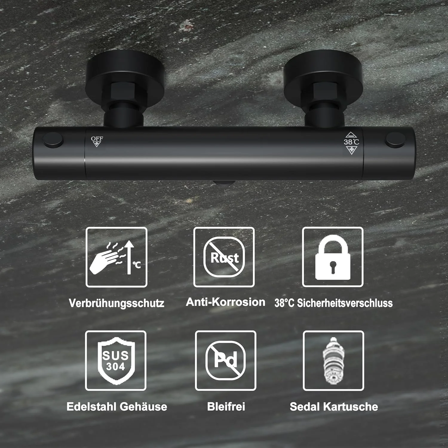 شیر دوش ترموستاتیک گورباخ، شیر حمام اتصال G 1/2 اینچ، شیر دوش با دکمه دمای ثابت هوشمند، مشکی مات شیر دوش ترموستاتیک گورباخ، شیر حمام اتصال G 1/2 اینچ، شیر دوش با دکمه دمای ثابت هوشمند، مشکی مات