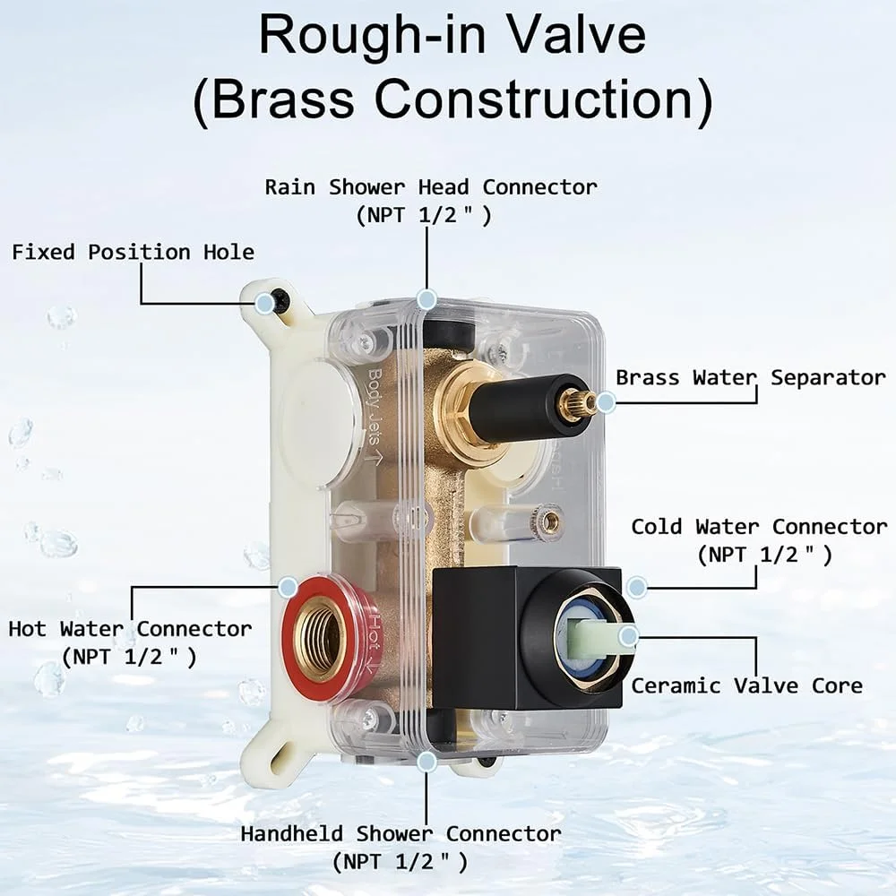 سیستم دوش مشکی Votamuta - سر دوش بارانی 10 اینچی و ترکیب دستی، ست کامل شیر دوش با شیر برنجی و تریم (کیت کامل حمام)