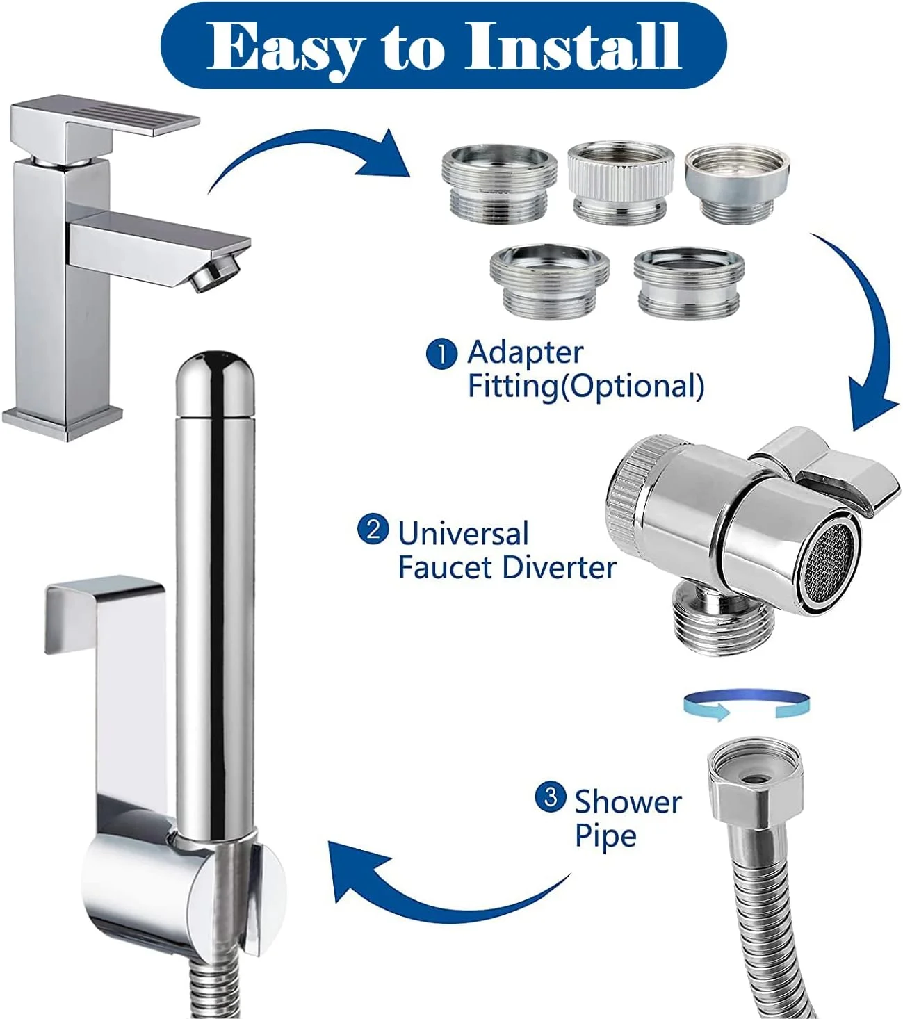 اتصالات دوش توالت آیتوسی، دوش آلومینیومی، کیت 3 سر - با تقسیم کننده شیر، شلنگ و اتصال به توالت یا نصب دیواری (نقره ای) اتصالات دوش توالت آیتوسی، دوش آلومینیومی، کیت 3 سر - با تقسیم کننده شیر، شلنگ و اتصال به توالت یا نصب دیواری (نقره ای)