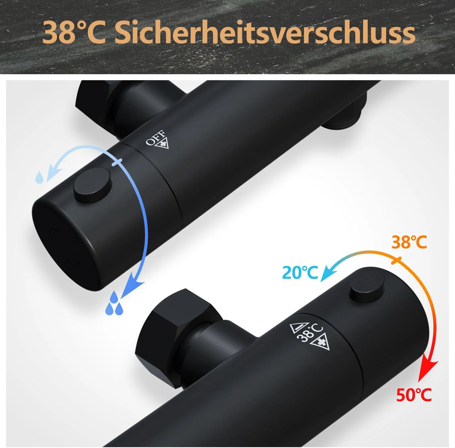 شیر دوش ترموستاتیک گورباخ، شیر حمام اتصال G 1/2 اینچ، شیر دوش با دکمه دمای ثابت هوشمند، مشکی مات شیر دوش ترموستاتیک گورباخ، شیر حمام اتصال G 1/2 اینچ، شیر دوش با دکمه دمای ثابت هوشمند، مشکی مات