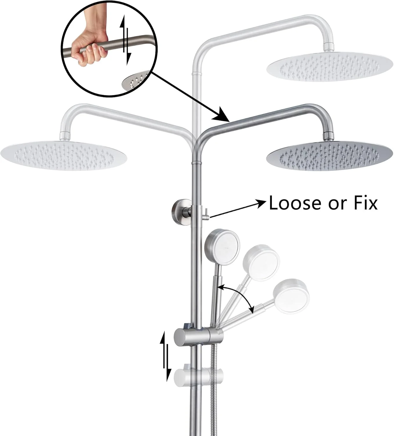 شیر دوش - ست های کامل شیرآلات دوش، سیستم دوش - کیت دوش فضای باز / محفظه دوش فضای باز / لوازم دوش فضای باز با سر دوش SS304 به همراه دوش دستی فشار قوی، نیکل برس خورده شیر دوش - ست های کامل شیرآلات دوش، سیستم دوش - کیت دوش فضای باز / محفظه دوش فضای باز / لوازم دوش فضای باز با سر دوش SS304 به همراه دوش دستی فشار قوی، نیکل برس خورده