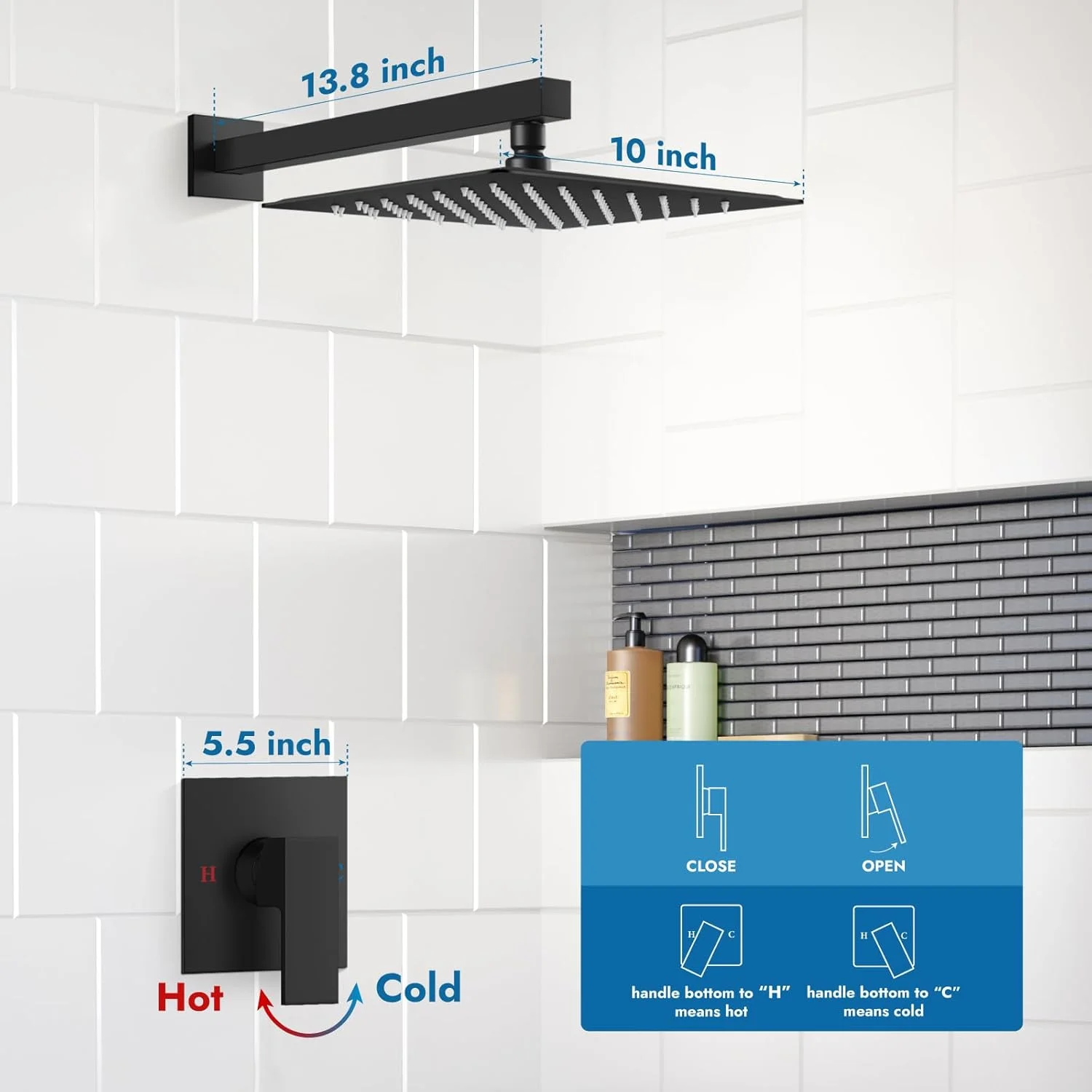 ست شیر دوش حمام دیواری مشکی مات Cinwiny، سایز 10 اینچ، تک کاره، سردوش مربعی بارانی، تک دستگیره، شامل شیرآلات ست شیر دوش حمام دیواری مشکی مات Cinwiny، سایز 10 اینچ، تک کاره، سردوش مربعی بارانی، تک دستگیره، شامل شیرآلات