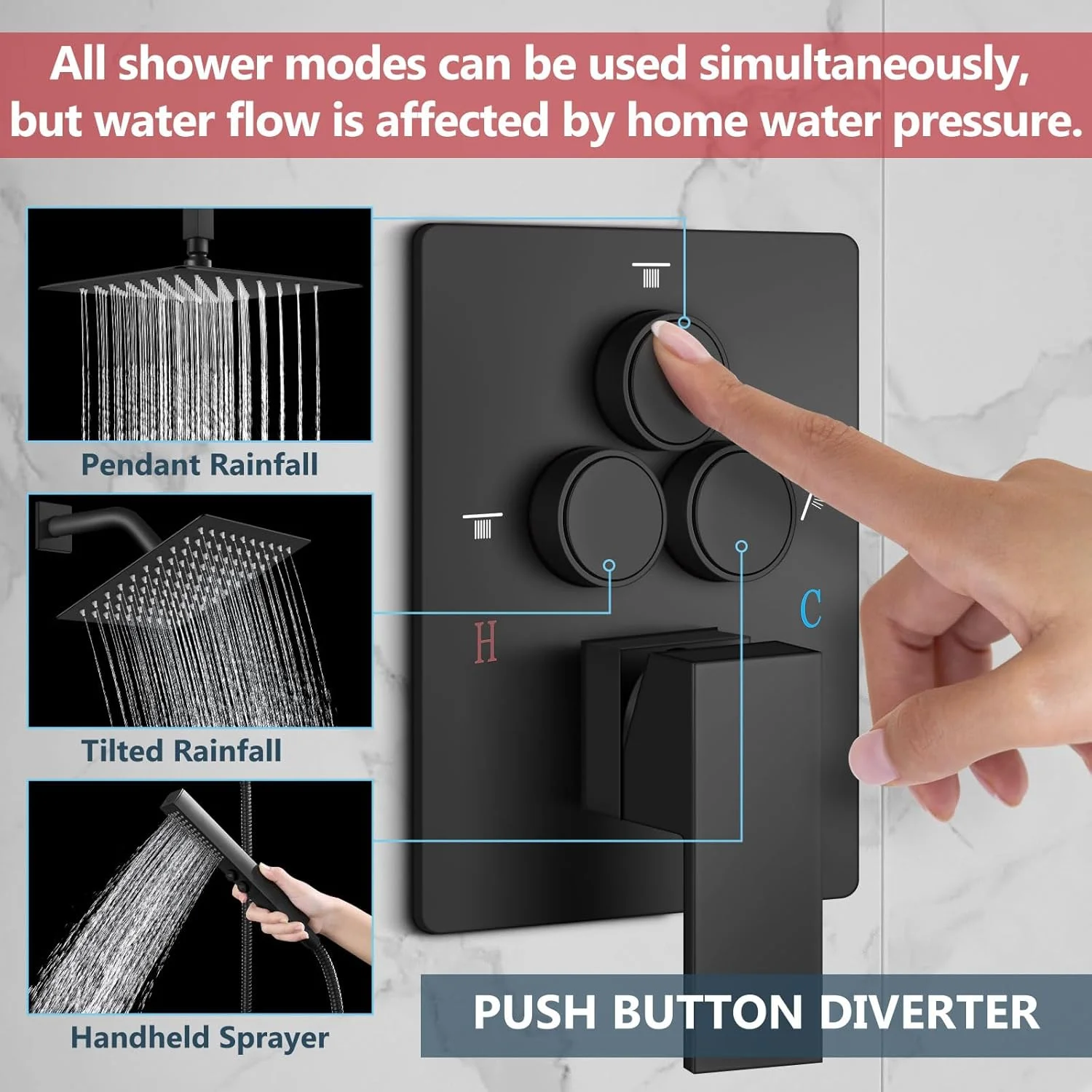 Aolemi Shower Faucet Set Ceiling Mount Shower System Rough-in Valve and Shower Trim Kit 10 and 6 Inch Dual Shower Head 2 in 1 Handheld Spray Push Button Diverter Matte Black Aolemi Shower Faucet Set Ceiling Mount Shower System Rough-in Valve and Shower Trim Kit 10 and 6 Inch Dual Shower Head 2 in 1 Handheld Spray Push Button Diverter Matte Black