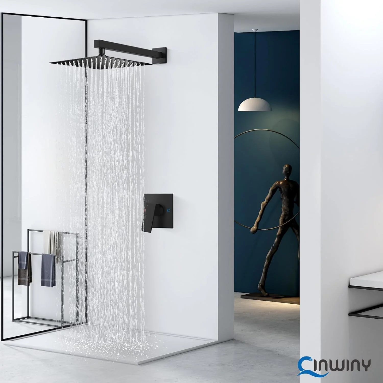 ست شیر دوش حمام دیواری مشکی مات Cinwiny، سایز 10 اینچ، تک کاره، سردوش مربعی بارانی، تک دستگیره، شامل شیرآلات ست شیر دوش حمام دیواری مشکی مات Cinwiny، سایز 10 اینچ، تک کاره، سردوش مربعی بارانی، تک دستگیره، شامل شیرآلات