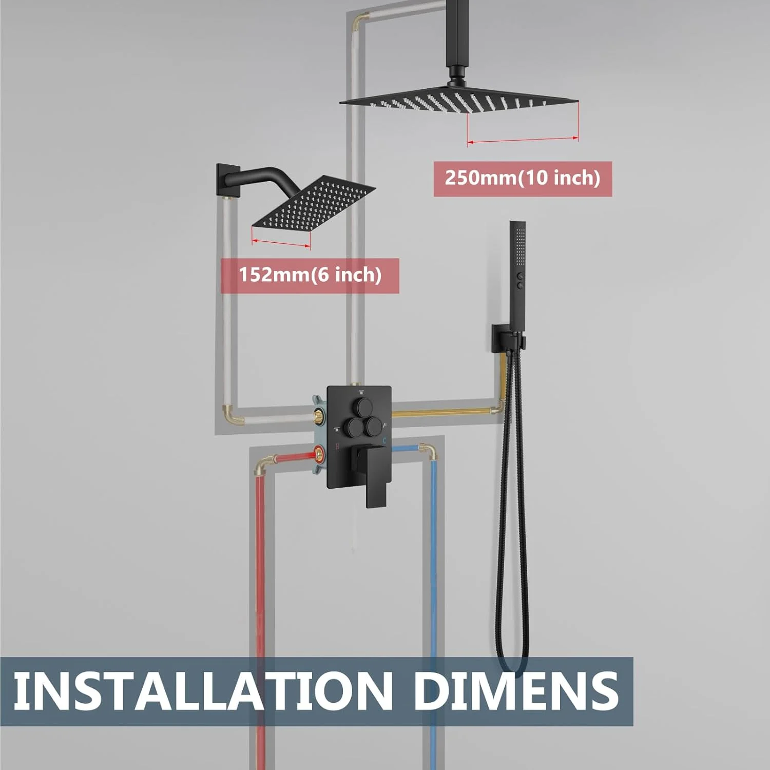 Aolemi Shower Faucet Set Ceiling Mount Shower System Rough-in Valve and Shower Trim Kit 10 and 6 Inch Dual Shower Head 2 in 1 Handheld Spray Push Button Diverter Matte Black Aolemi Shower Faucet Set Ceiling Mount Shower System Rough-in Valve and Shower Trim Kit 10 and 6 Inch Dual Shower Head 2 in 1 Handheld Spray Push Button Diverter Matte Black