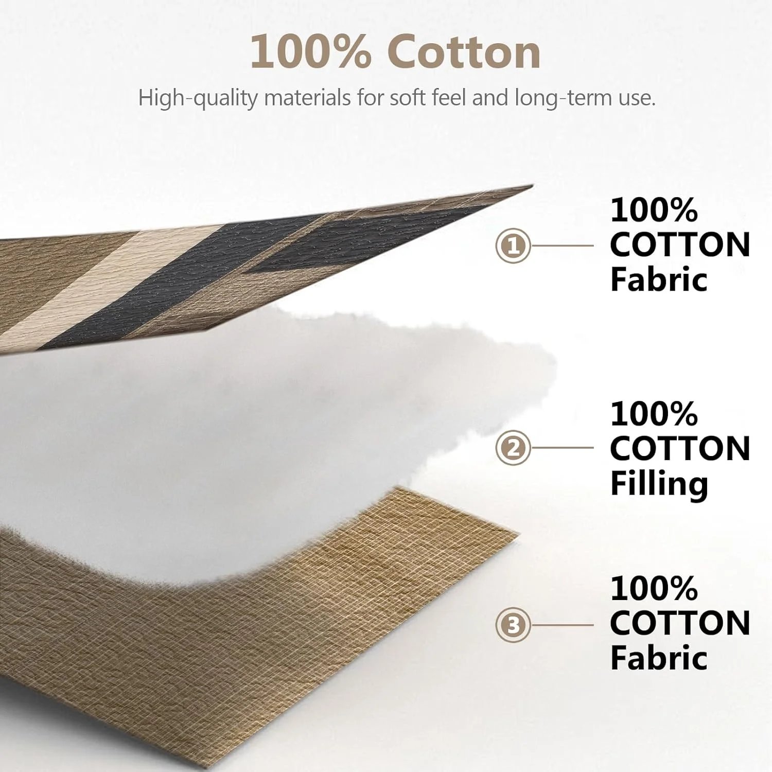 DUOHONG 100% Cotton 120"x102" Oversized Quilt Bedspread, Plaid Pattern Oversized Queen Extra Large Quilt Bedding Set, Reversible XL Bed Spread Lightweight Comforter, Brown/Beige/Cream, 3Pcs