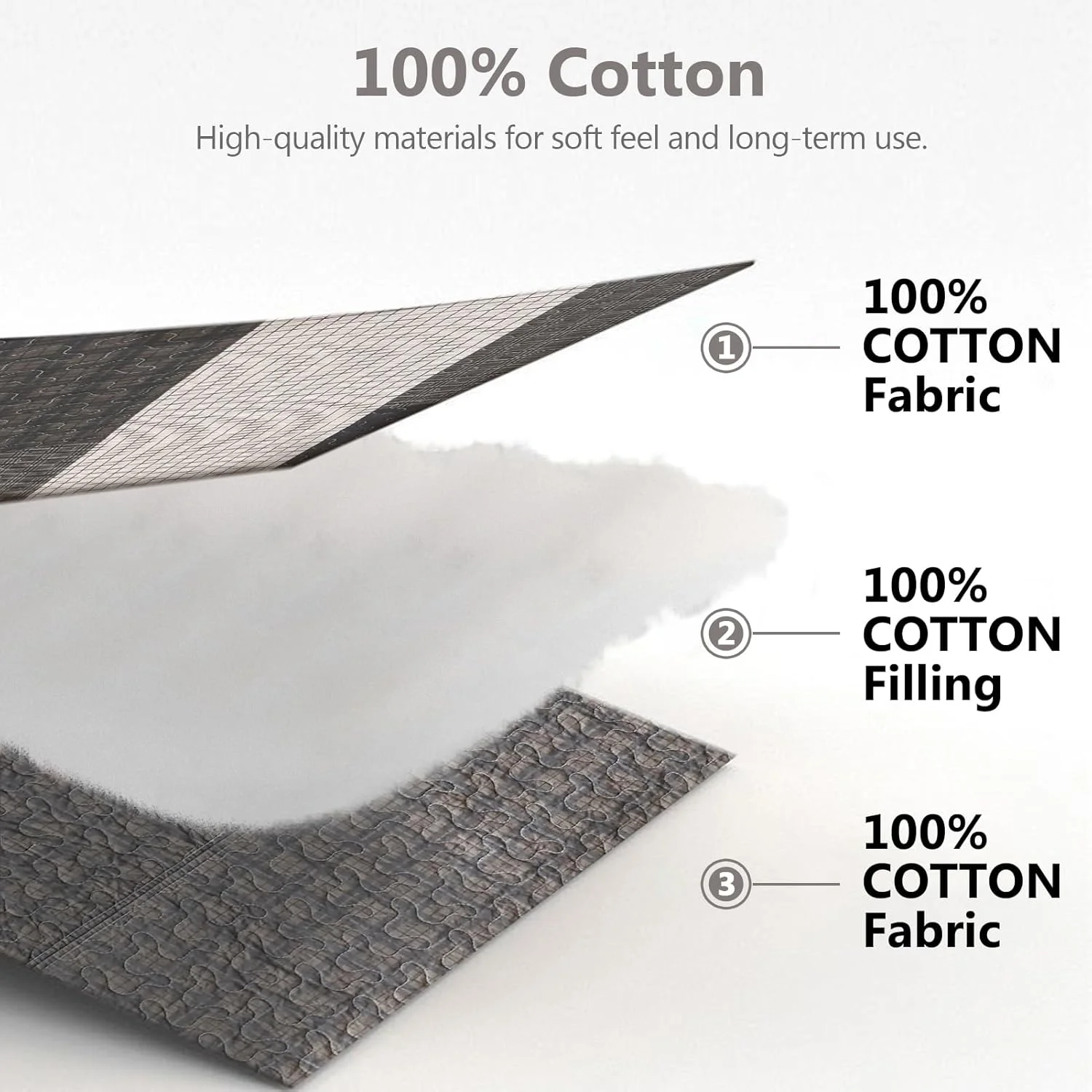 DUOHONG 100% Cotton 120"x120" Oversized Quilt Bedspread, Plaid Pattern California King Extra Large Quilt Bedding Set, Cal King XL Bed Spread Lightweight Comforter, Brown/Beige/Cream, 3Pcs