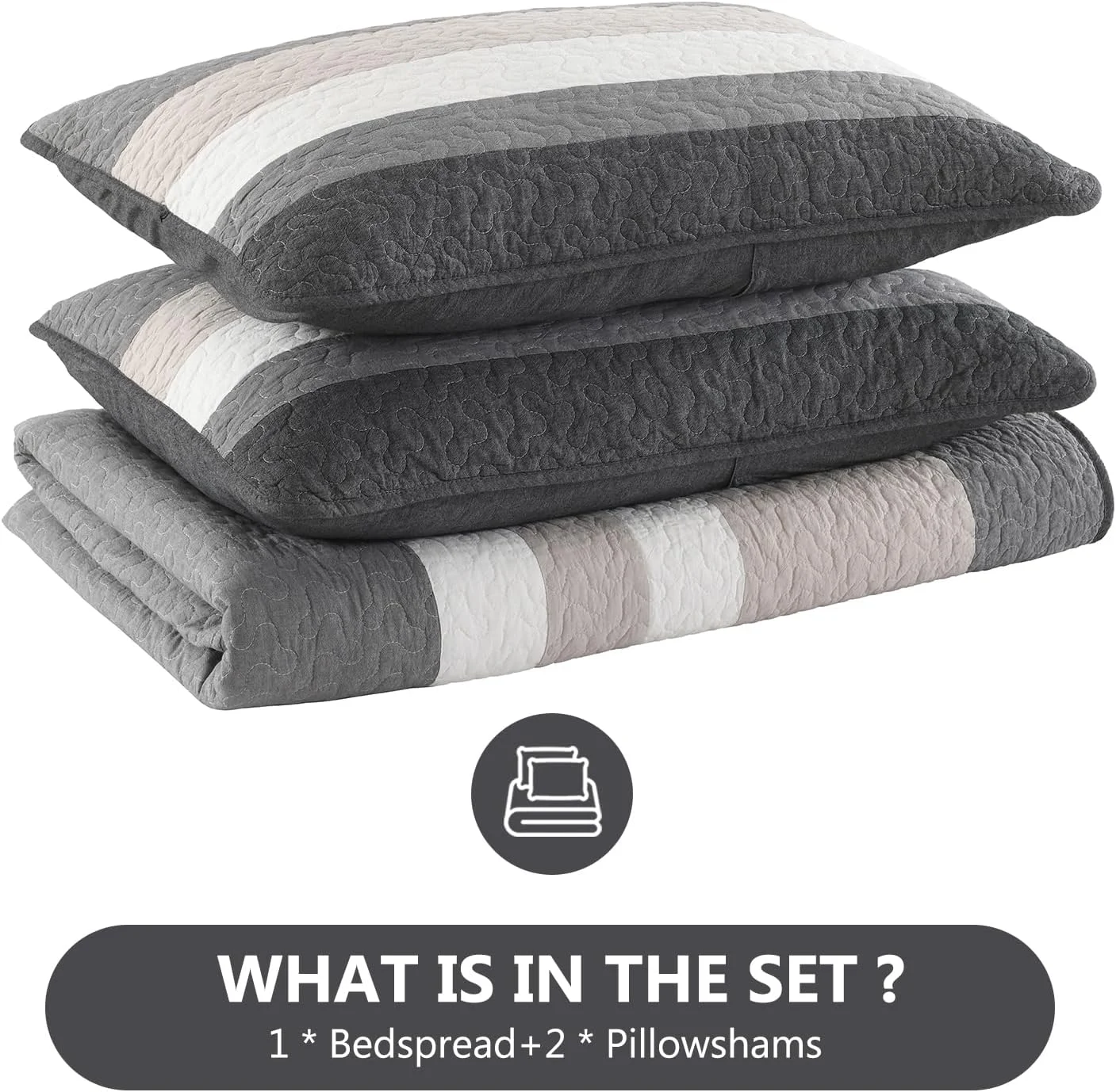 روتختی بزرگ پنبهای 100% دوهونگ، طرح راه راه خاکستری، 3 تکه، سایز 305x305 سانتیمتر روتختی بزرگ پنبهای 100% دوهونگ، طرح راه راه خاکستری، 3 تکه، سایز 305x305 سانتیمتر