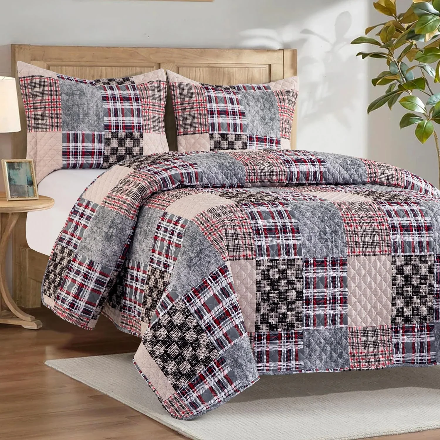 ست روتختی سه تکه طرح چهارخانه برگشتپذیر Elegant Comfort، لحافی با دوخت درجه یک، مناسب تمام فصول، سنگین وزن، لحاف لوکس فوقالعاده نرم - سایز Twin XL، قهوهای ست روتختی سه تکه طرح چهارخانه برگشتپذیر Elegant Comfort، لحافی با دوخت درجه یک، مناسب تمام فصول، سنگین وزن، لحاف لوکس فوقالعاده نرم - سایز Twin XL، قهوهای