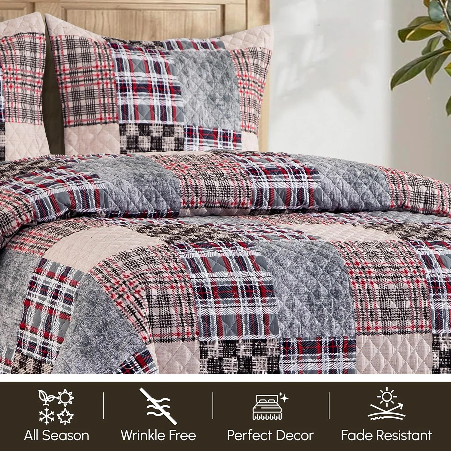 ست روتختی سه تکه طرح چهارخانه برگشتپذیر Elegant Comfort، لحافی با دوخت درجه یک، مناسب تمام فصول، سنگین وزن، لحاف لوکس فوقالعاده نرم - سایز Twin XL، قهوهای ست روتختی سه تکه طرح چهارخانه برگشتپذیر Elegant Comfort، لحافی با دوخت درجه یک، مناسب تمام فصول، سنگین وزن، لحاف لوکس فوقالعاده نرم - سایز Twin XL، قهوهای