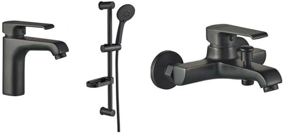ست 3 تکه شیرآلات دانوب هوم مدل Milano Time شامل شیر روشویی، شیر دوش و ست دوش با رنگ مات | ست کامل شیرآلات برنجی حمام، شیر تک دستگیره، شیر روشویی - مشکی
