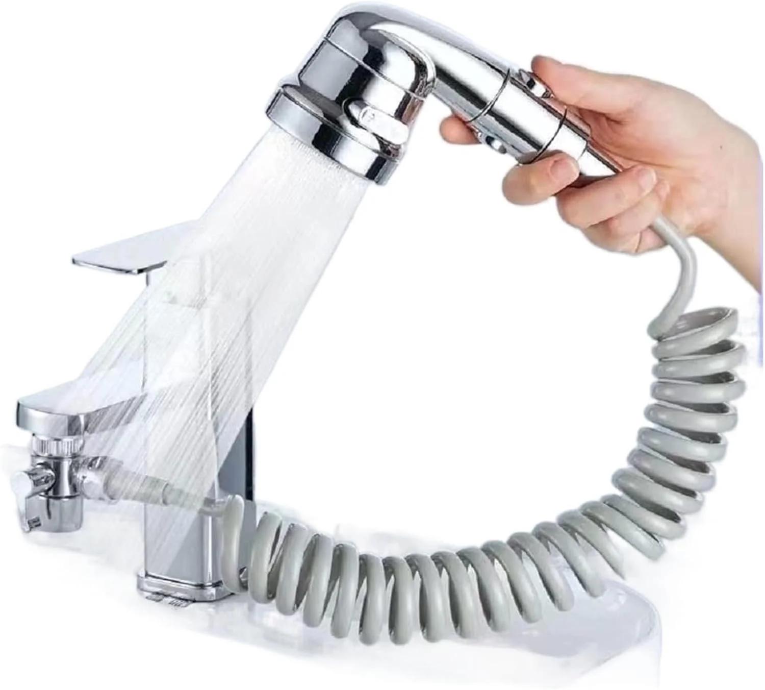 سردوش شیر آب فروشگاه THE WHITE SHOP مناسب سینک-حمام-باغ - اتصال شلنگ اسپری؛ برای شستشوی مو و آبکشی سگ خانگی و حمام کودکان، دارای دکمه روشن/خاموش و افزایش طول سردوش شیر آب فروشگاه THE WHITE SHOP مناسب سینک-حمام-باغ - اتصال شلنگ اسپری؛ برای شستشوی مو و آبکشی سگ خانگی و حمام کودکان، دارای دکمه روشن/خاموش و افزایش طول