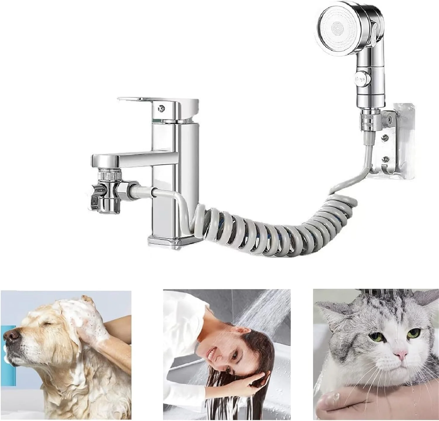 سردوش شیر آب فروشگاه THE WHITE SHOP مناسب سینک-حمام-باغ - اتصال شلنگ اسپری؛ برای شستشوی مو و آبکشی سگ خانگی و حمام کودکان، دارای دکمه روشن/خاموش و افزایش طول سردوش شیر آب فروشگاه THE WHITE SHOP مناسب سینک-حمام-باغ - اتصال شلنگ اسپری؛ برای شستشوی مو و آبکشی سگ خانگی و حمام کودکان، دارای دکمه روشن/خاموش و افزایش طول