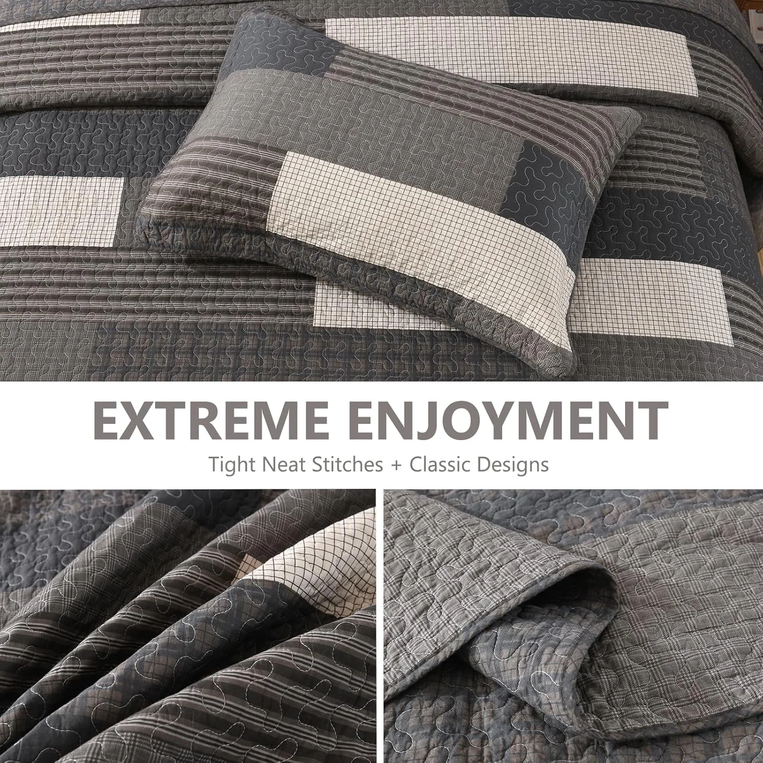 روتختی لحافی بزرگ سایز کالیفرنیا کینگ DUOHONG، طرح چهارخانه، 100% پنبه، 3 تکه، 325x305 سانتی‌متر، مناسب تخت‌های کالیفرنیا کینگ XL، لحاف سبک، رنگ قهوه‌ای/بژ/کرم