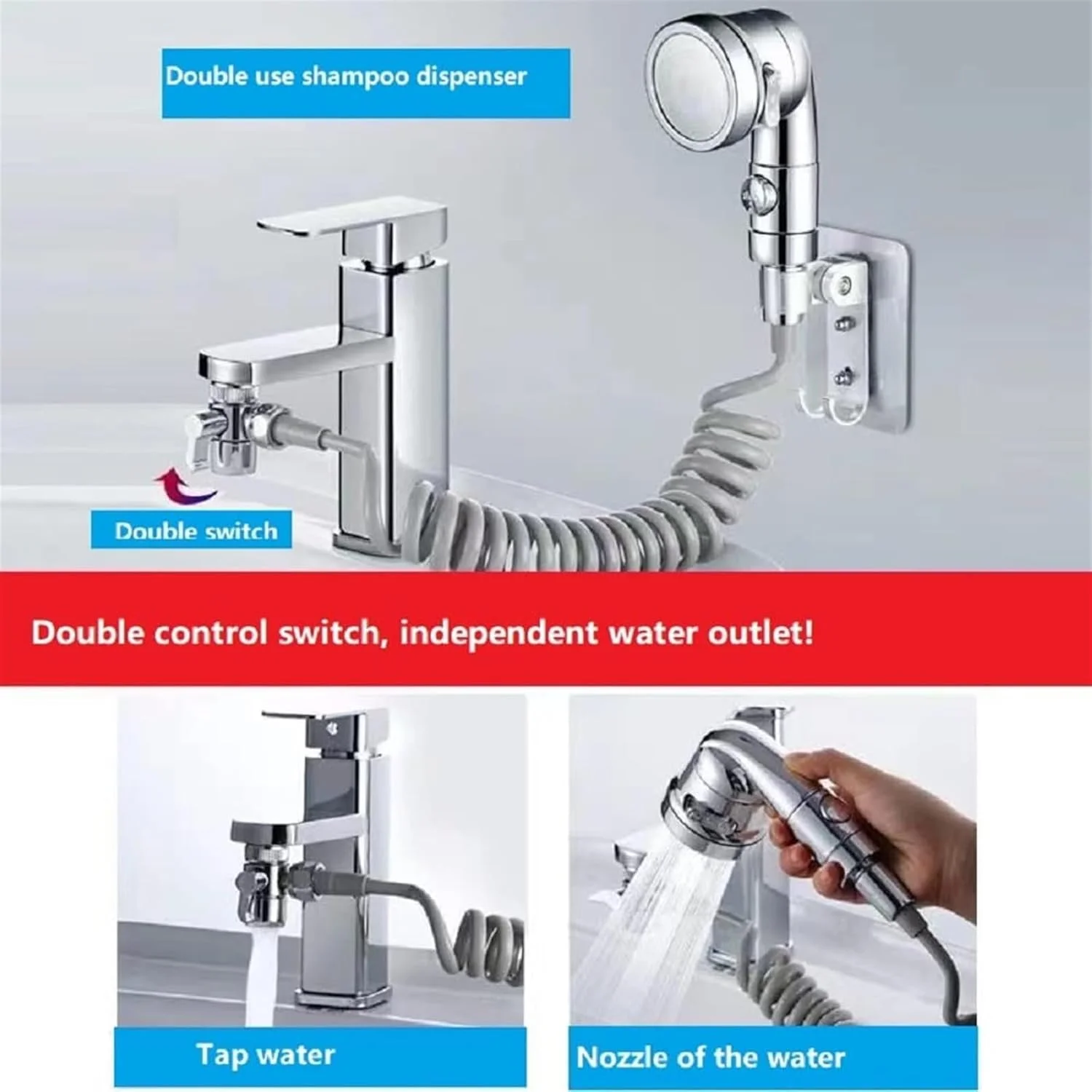سردوش شیر آب فروشگاه THE WHITE SHOP مناسب سینک-حمام-باغ - اتصال شلنگ اسپری؛ برای شستشوی مو و آبکشی سگ خانگی و حمام کودکان، دارای دکمه روشن/خاموش و افزایش طول سردوش شیر آب فروشگاه THE WHITE SHOP مناسب سینک-حمام-باغ - اتصال شلنگ اسپری؛ برای شستشوی مو و آبکشی سگ خانگی و حمام کودکان، دارای دکمه روشن/خاموش و افزایش طول