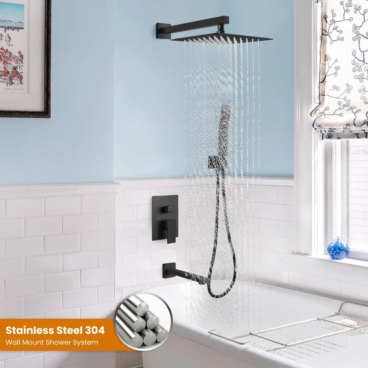 سیستم دوش مشکی مات گوتونوو با شیر وان، ست ترکیبی دوش و وان با 3 عملکرد، سر دوش بارانی 10 اینچی نصب شده روی دیوار با دوش دستی، شیر مخلوط حمام لوکس و کیت تریم سیستم دوش مشکی مات گوتونوو با شیر وان، ست ترکیبی دوش و وان با 3 عملکرد، سر دوش بارانی 10 اینچی نصب شده روی دیوار با دوش دستی، شیر مخلوط حمام لوکس و کیت تریم