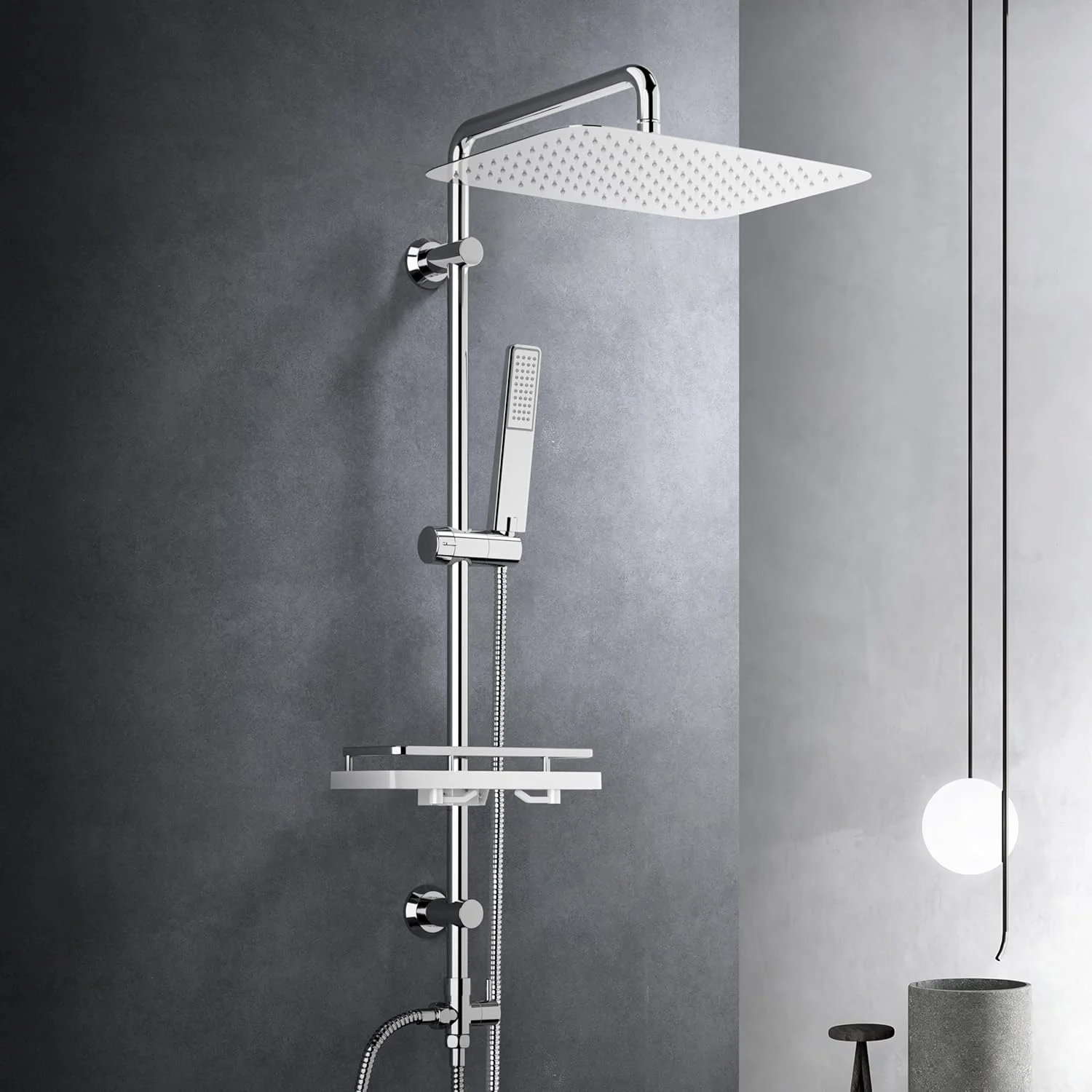 ست دوش حمام گرباخ مدل بارانی با قفسه، میله دوش کروم بدون شیرآلات دوش (35x25) ست دوش حمام گرباخ مدل بارانی با قفسه، میله دوش کروم بدون شیرآلات دوش (35x25)