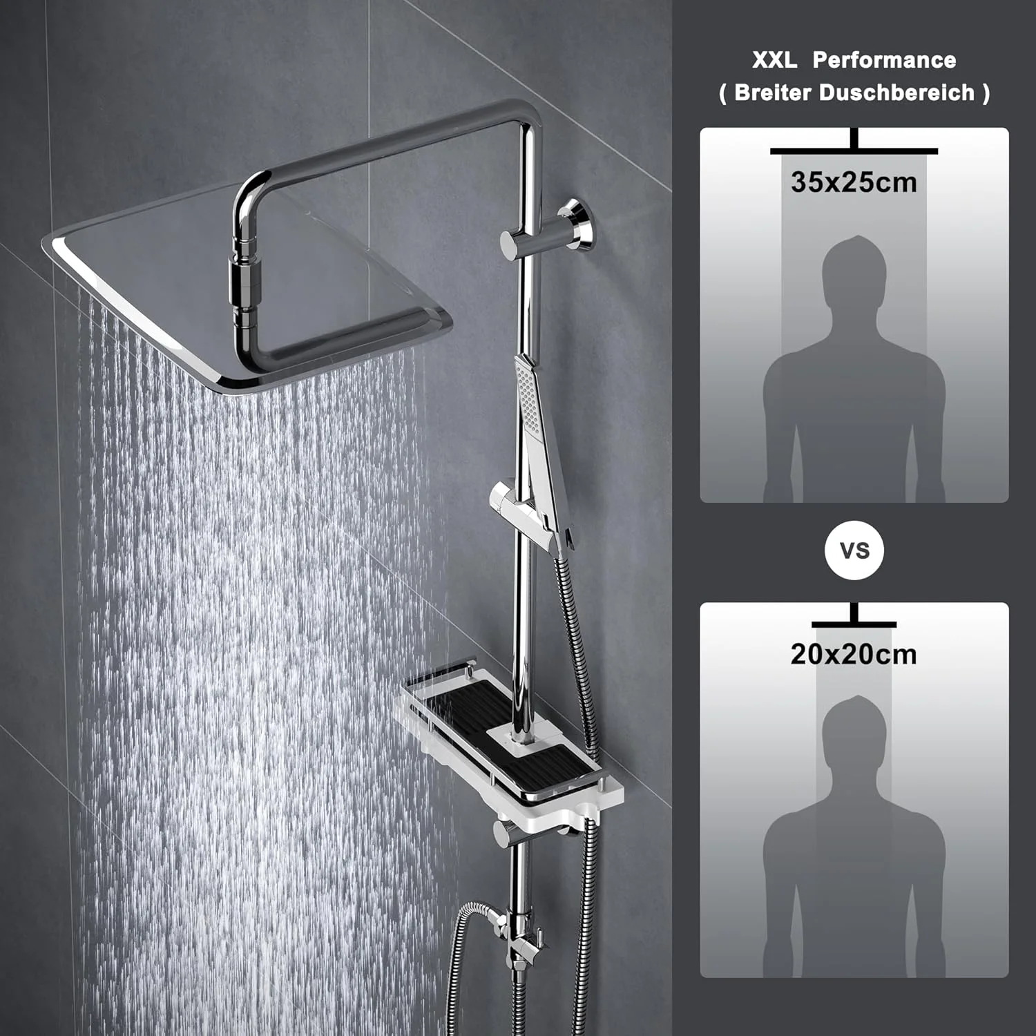 ست دوش حمام گرباخ مدل بارانی با قفسه، میله دوش کروم بدون شیرآلات دوش (35x25) ست دوش حمام گرباخ مدل بارانی با قفسه، میله دوش کروم بدون شیرآلات دوش (35x25)