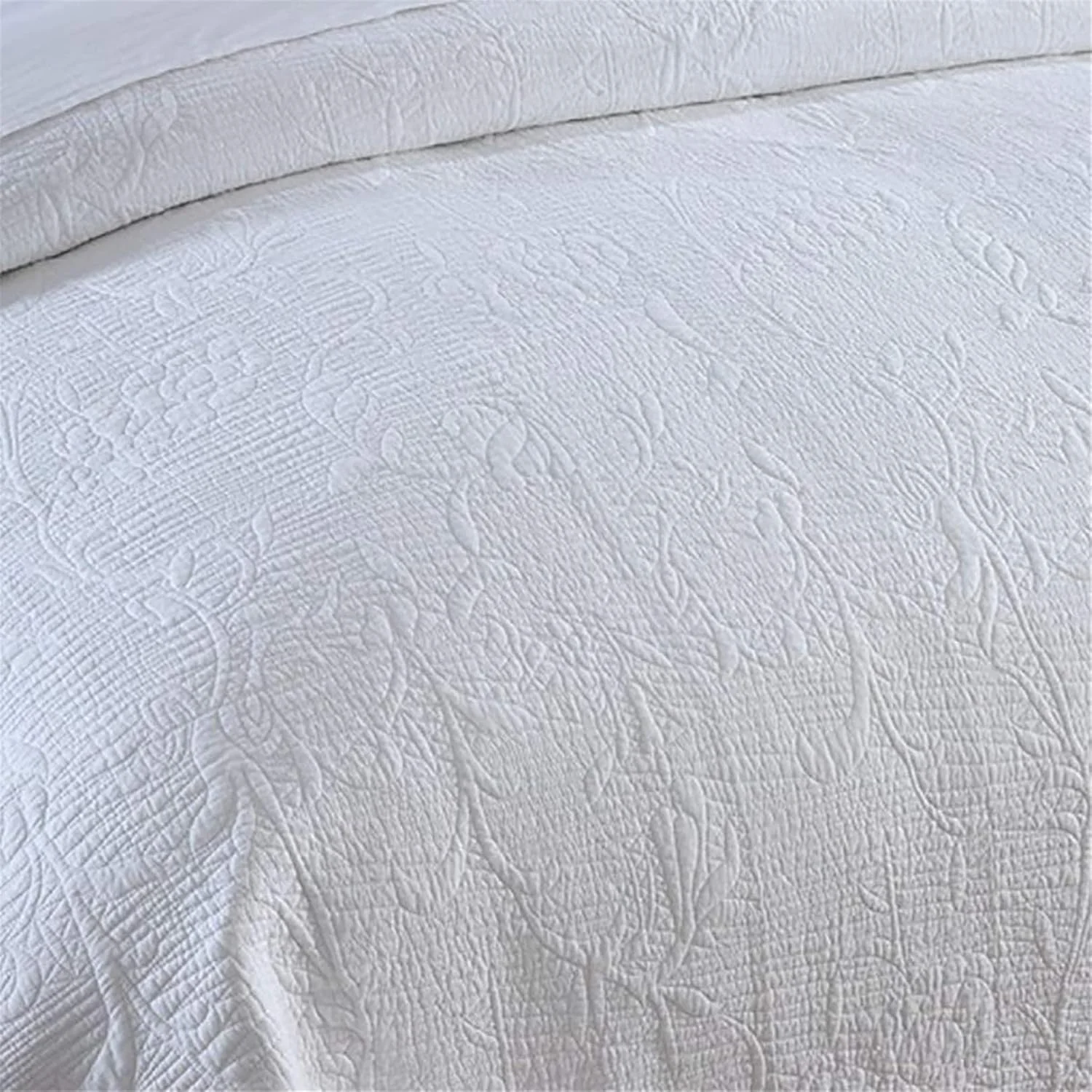 روتختی لحافی برجسته سفید به همراه 2 روبالشتی، لحاف قابل شستشو و با نگهداری آسان، رو تختی دو رو با لبه توری، روکش بزرگ پنبه ای مبل تختخواب شو برای دکور اتاق خواب، سفید، 230×250 سانتی متر