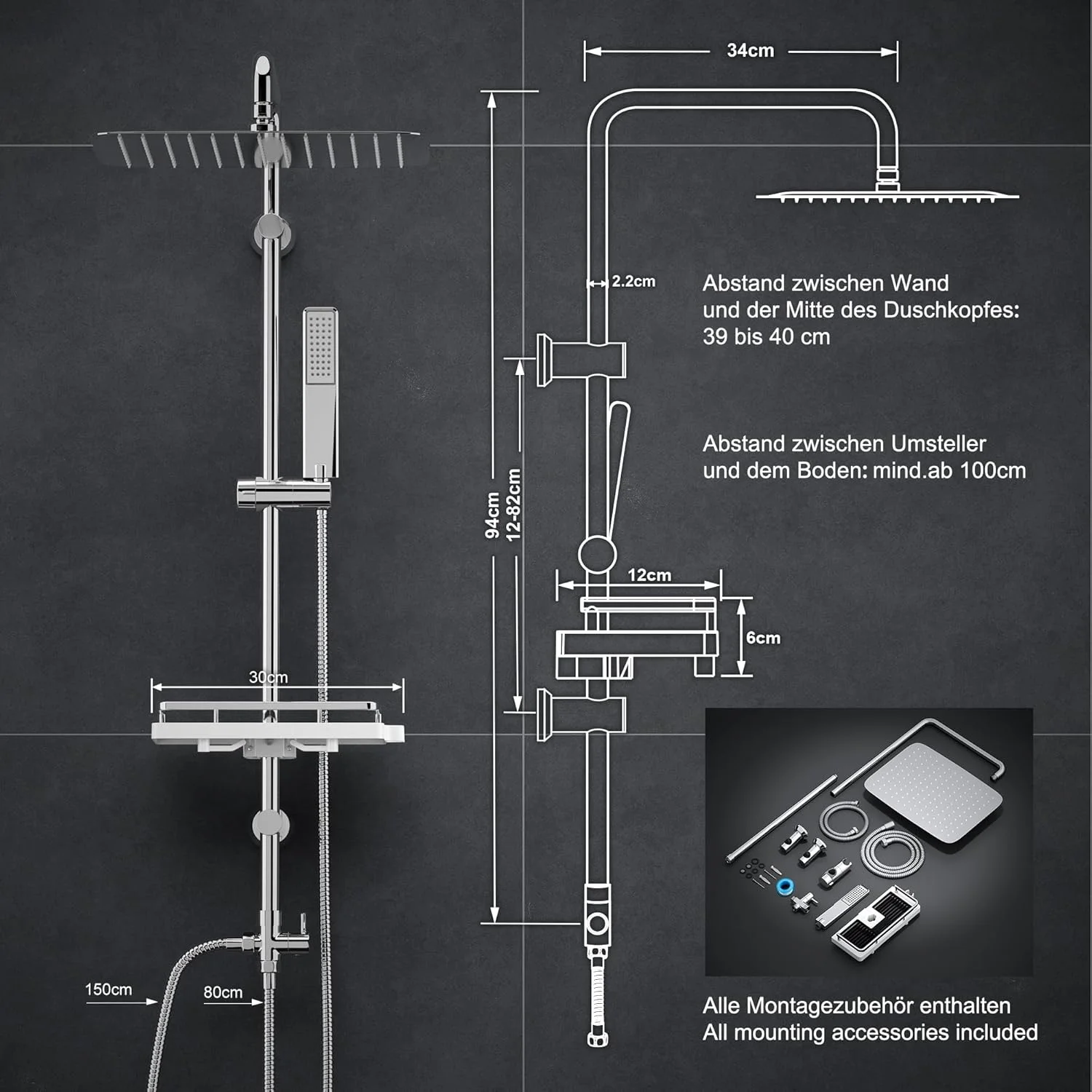 ست دوش حمام گرباخ مدل بارانی با قفسه، میله دوش کروم بدون شیرآلات دوش (35x25) ست دوش حمام گرباخ مدل بارانی با قفسه، میله دوش کروم بدون شیرآلات دوش (35x25)