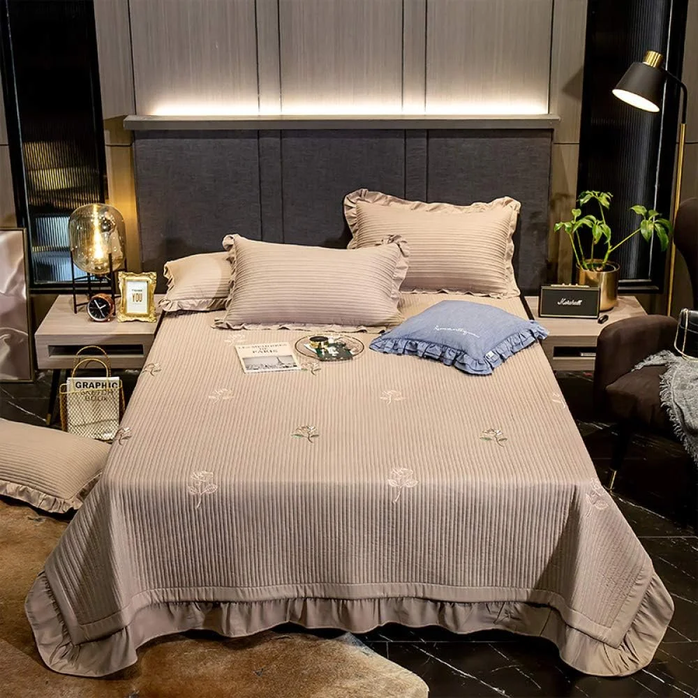 روتختی لحافی درجه یک یک نفره دو نفره ست ملحفه 3 تکه پنبه ای رو تختی لحافی تزئینات گلدوزی نفیس چند منظوره ملحفه/پتو ضخیم با 2 روبالشی 50x70 سانتی متر، آبی1-200x230 سانتی متر