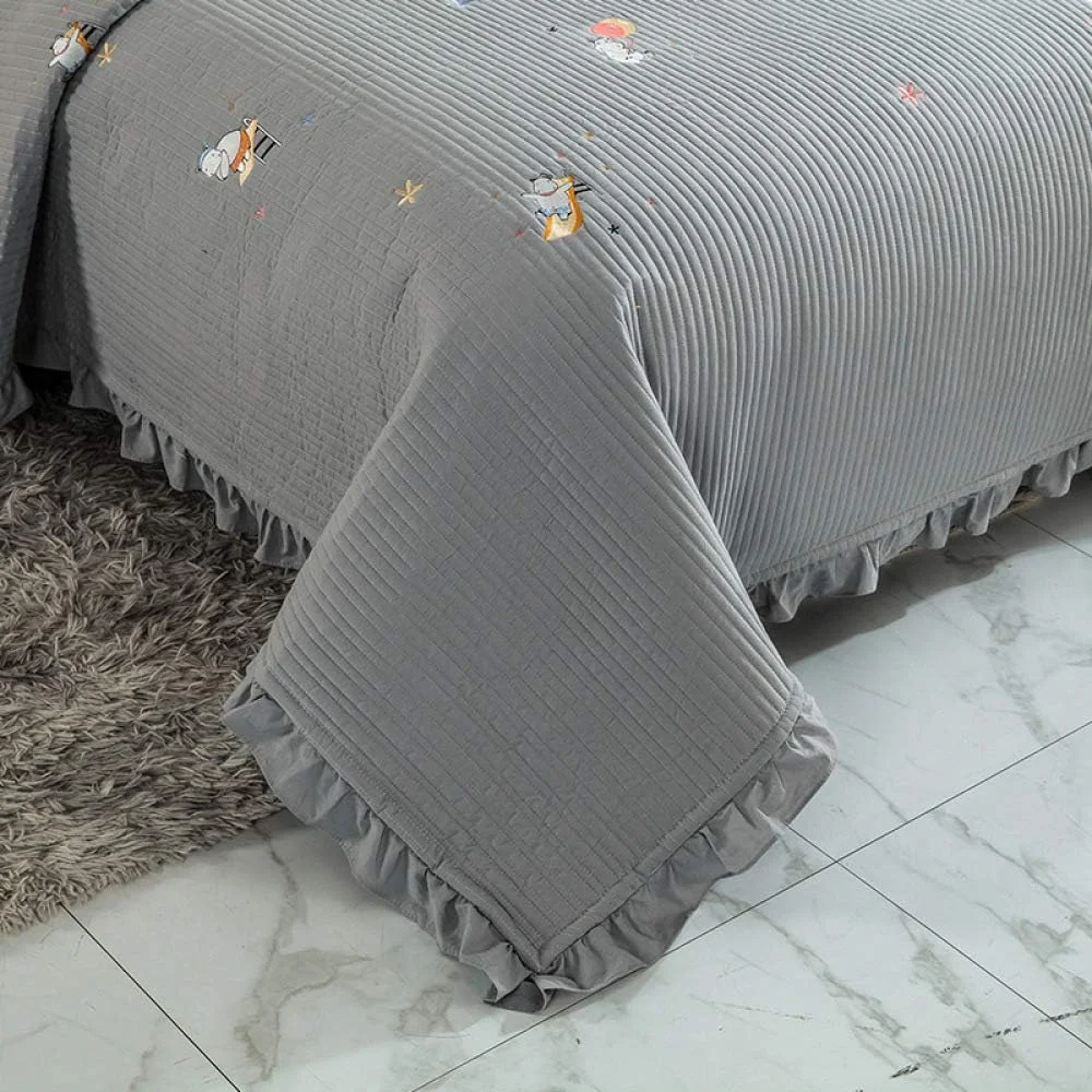 روتختی لحافی درجه یک یک نفره دو نفره ست ملحفه 3 تکه پنبه ای رو تختی لحافی تزئینات گلدوزی نفیس چند منظوره ملحفه/پتو ضخیم با 2 روبالشی 50x70 سانتی متر، آبی1-200x230 سانتی متر