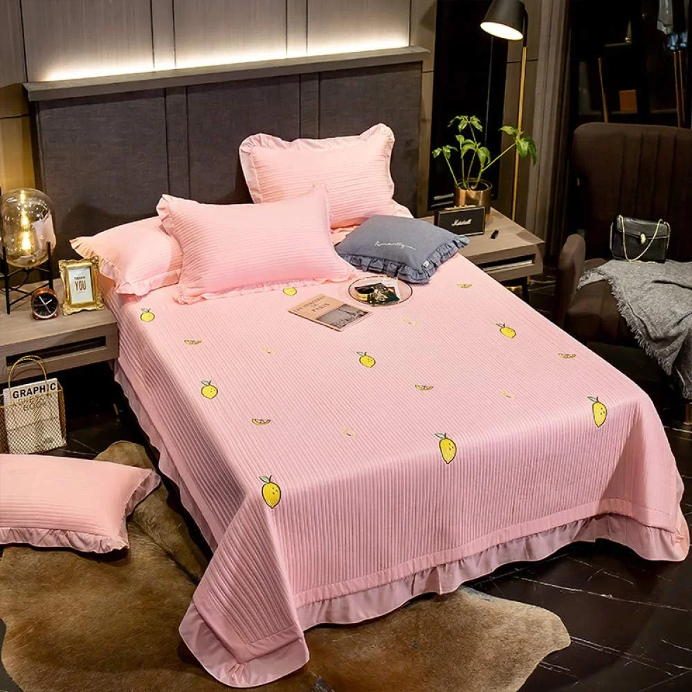 روتختی لحافی درجه یک یک نفره دو نفره ست ملحفه 3 تکه پنبه ای رو تختی لحاف دوزی شده تزئینات گلدوزی نفیس چند منظوره ملحفه/پتوی ضخیم با 2 روبالشی 50x70 سانتی متر، آبی1-200x230 سانتی متر