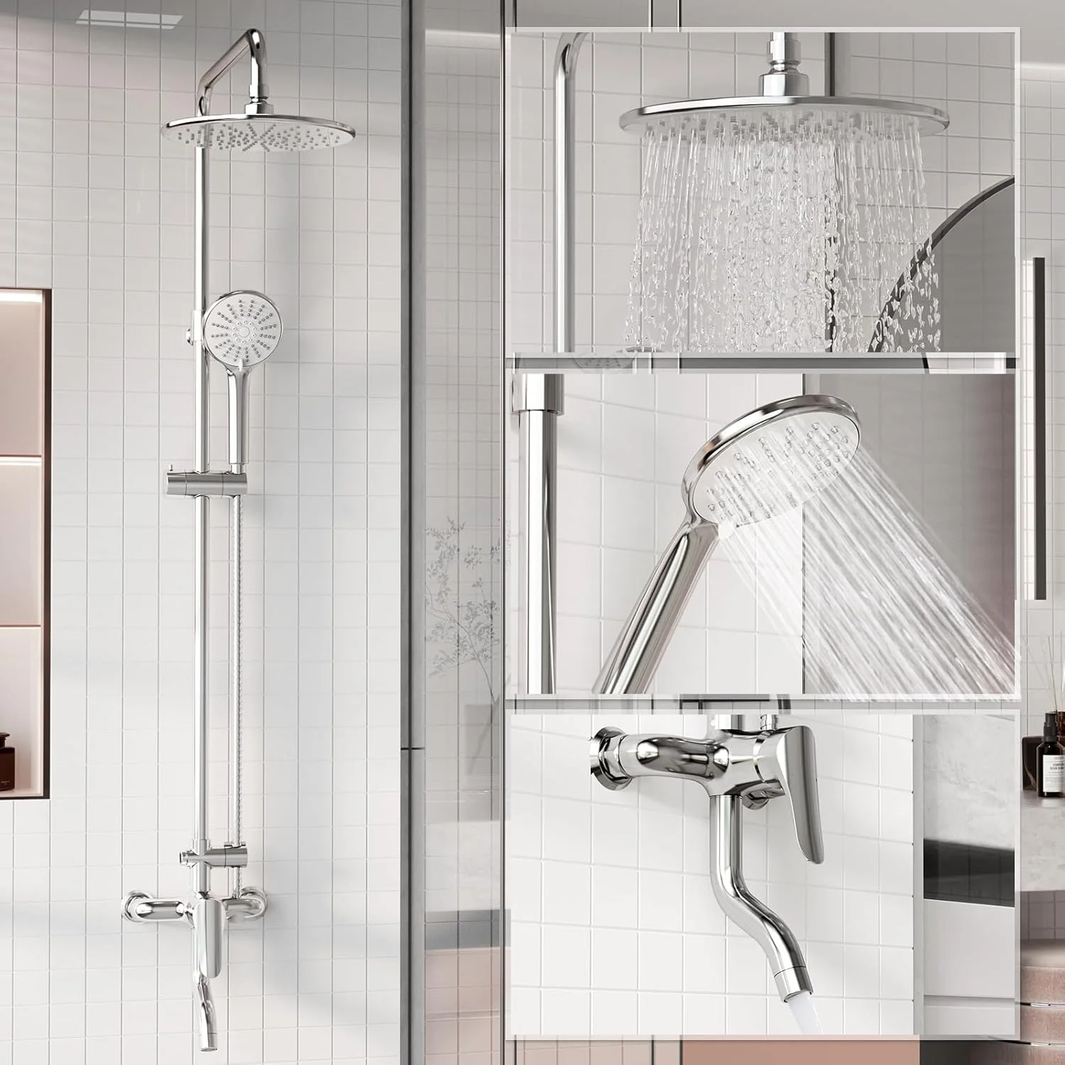 ست دوش حمام JOMOO، سر دوش بارانی فشار قوی 9 اینچی، سر دوش دستی و شیر دوش ترکیبی، سیستم دوش چند منظوره با ارتفاع قابل تنظیم 3 حالته، کروم ست دوش حمام JOMOO، سر دوش بارانی فشار قوی 9 اینچی، سر دوش دستی و شیر دوش ترکیبی، سیستم دوش چند منظوره با ارتفاع قابل تنظیم 3 حالته، کروم