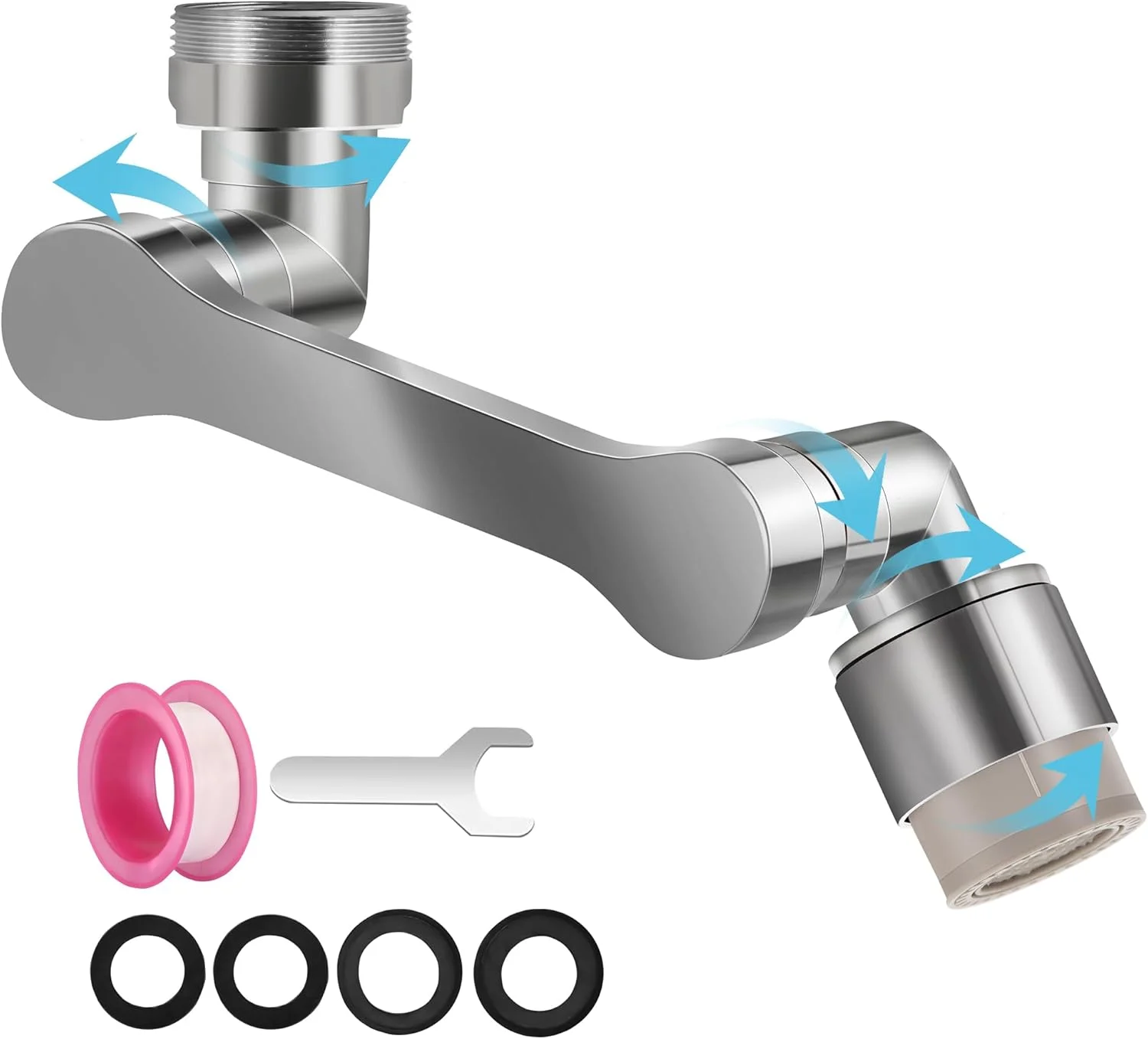 افزایش دهنده شیر آب NINEMAX برای سینک - چرخش 1080 درجه، گسترش دهنده شیر آب جهانی با 2 حالت پاشش برای آشپزخانه، حمام، دستشویی، دوش، استیل ضد زنگ نقره ای افزایش دهنده شیر آب NINEMAX برای سینک - چرخش 1080 درجه، گسترش دهنده شیر آب جهانی با 2 حالت پاشش برای آشپزخانه، حمام، دستشویی، دوش، استیل ضد زنگ نقره ای