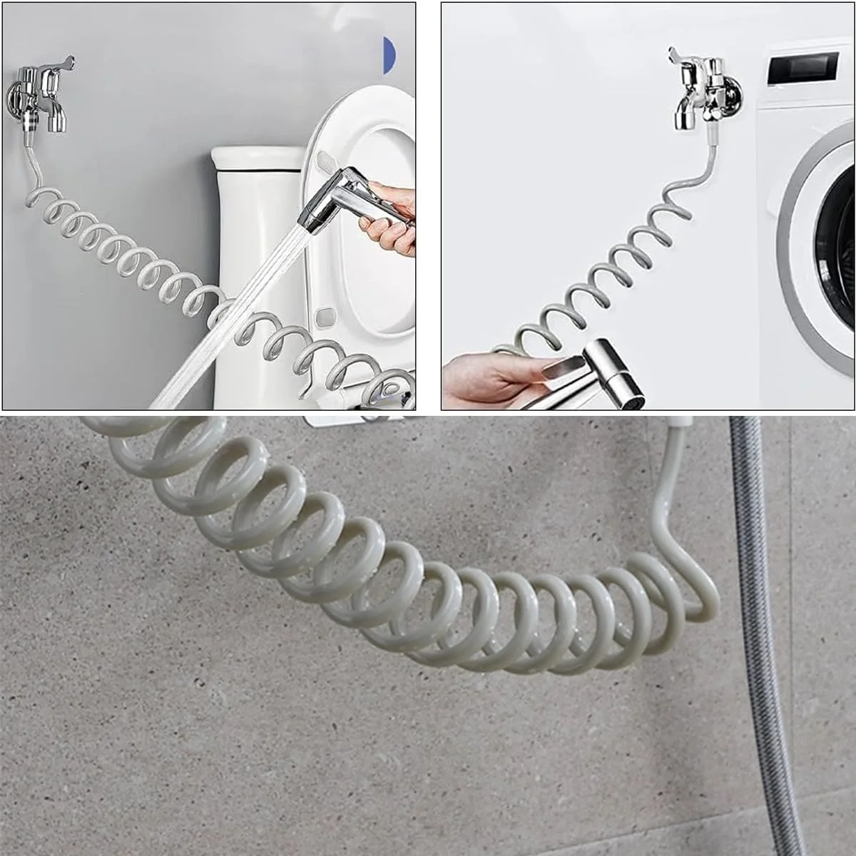 شلنگ دوش فنری انعطاف پذیر 2 عددی، شلنگ دوش تلسکوپی ABS، فنری انعطاف پذیر حمام برای شیر توالت، اسپری بیده، دوش دستی، دوش شیر حوضه - 3 متر