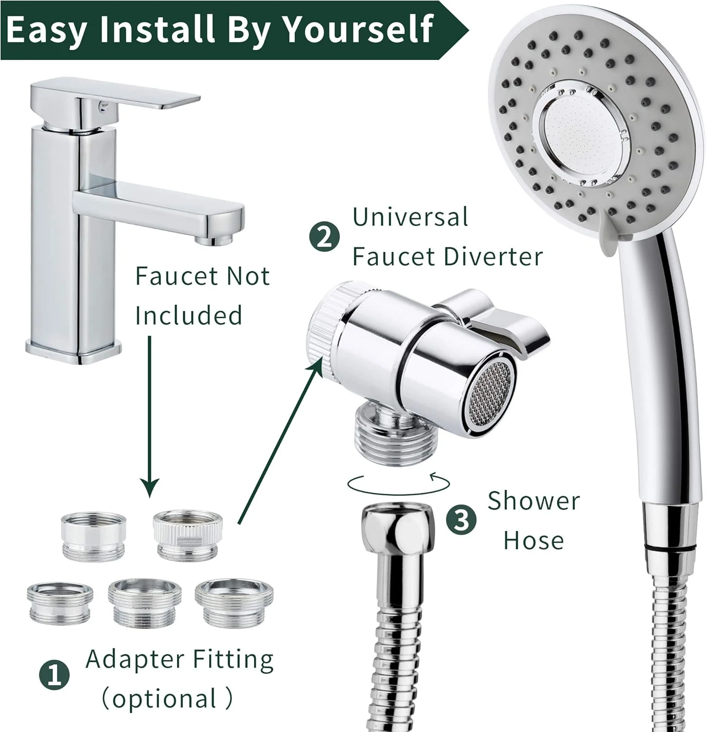 اتصال شلنگ دوش به شیر سینک - افزونه شیر آب با 5 آداپتور برای حمام، شیر آشپزخانه، وان لباسشویی، خروجی رزوه شلنگ باغچه برای دلتا، موئن، کوهلر، امریکن استاندارد اتصال شلنگ دوش به شیر سینک - افزونه شیر آب با 5 آداپتور برای حمام، شیر آشپزخانه، وان لباسشویی، خروجی رزوه شلنگ باغچه برای دلتا، موئن، کوهلر، امریکن استاندارد