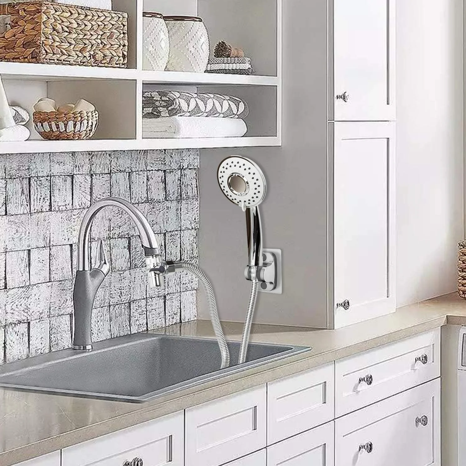 اتصال شلنگ دوش به شیر سینک - افزونه شیر آب با 5 آداپتور برای حمام، شیر آشپزخانه، وان لباسشویی، خروجی رزوه شلنگ باغچه برای دلتا، موئن، کوهلر، امریکن استاندارد اتصال شلنگ دوش به شیر سینک - افزونه شیر آب با 5 آداپتور برای حمام، شیر آشپزخانه، وان لباسشویی، خروجی رزوه شلنگ باغچه برای دلتا، موئن، کوهلر، امریکن استاندارد