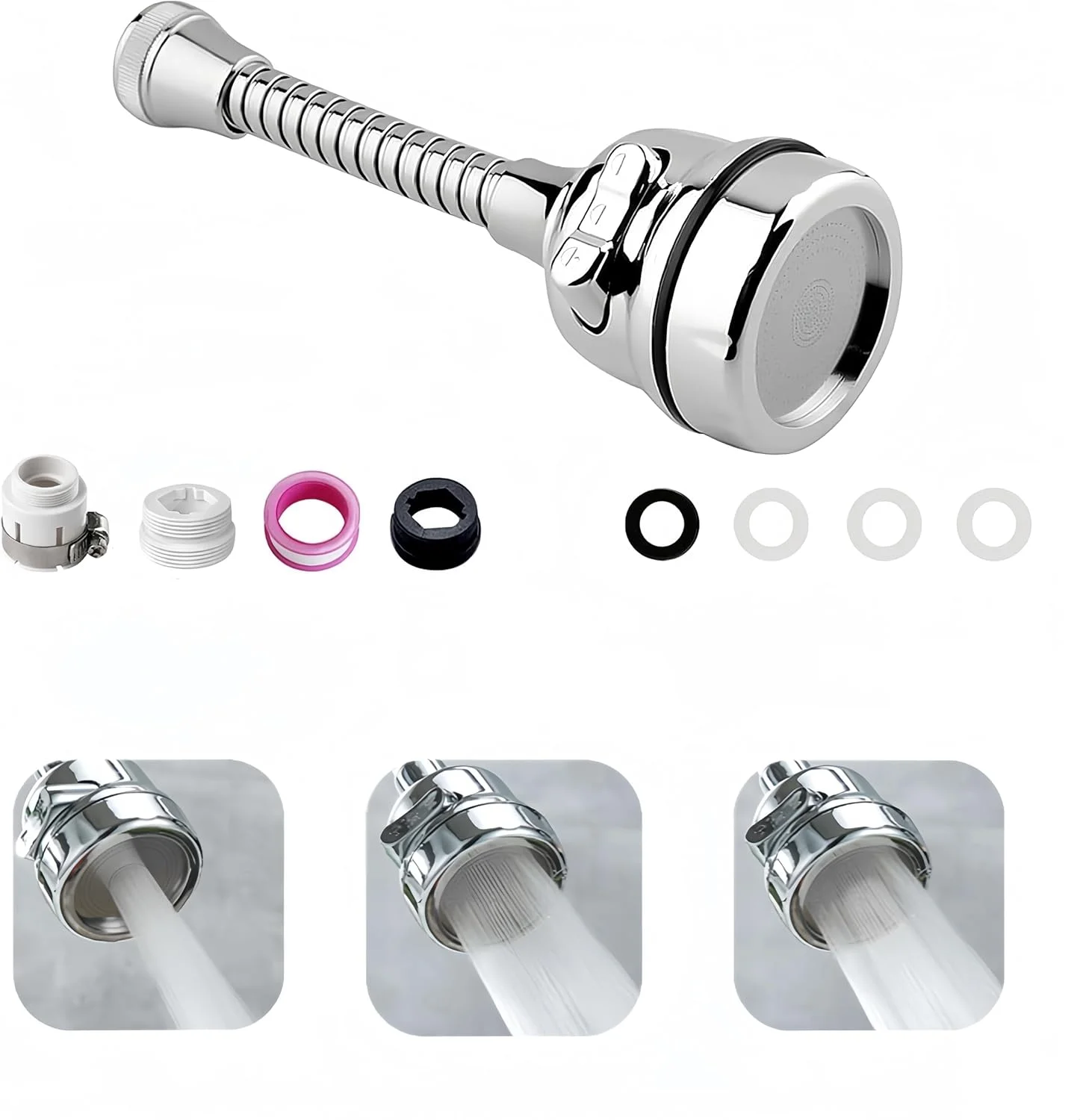 سر شیر آب آشپزخانه BoodLo، نازل شیر آب، گسترش دهنده شیر آب ضد پاشش چرخان 360 درجه با شلنگ، 3 حالت، با اتصال اسپری سر شیر آب، برای حمام آشپزخانه سر شیر آب آشپزخانه BoodLo، نازل شیر آب، گسترش دهنده شیر آب ضد پاشش چرخان 360 درجه با شلنگ، 3 حالت، با اتصال اسپری سر شیر آب، برای حمام آشپزخانه