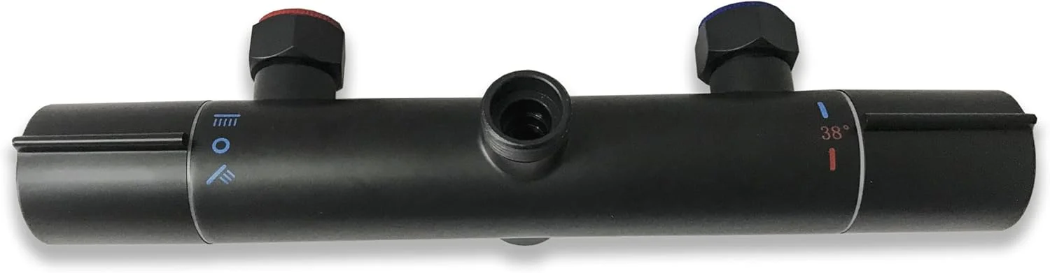 ست شیر دوش ترموستاتیک Huibathroom برای حمام، مربع، مشکی مات، سردوش بارانی طراح دار، گوشی دستی، شیرآلات روکار، شلنگ و میله