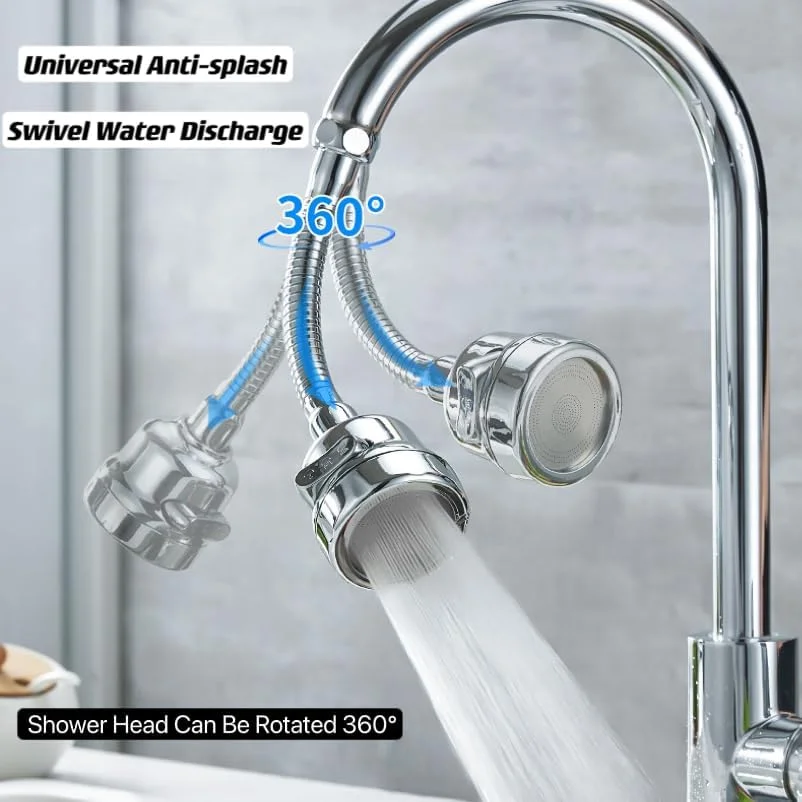 سر شیر آب آشپزخانه BoodLo، نازل شیر آب، گسترش دهنده شیر آب ضد پاشش چرخان 360 درجه با شلنگ، 3 حالت، با اتصال اسپری سر شیر آب، برای حمام آشپزخانه