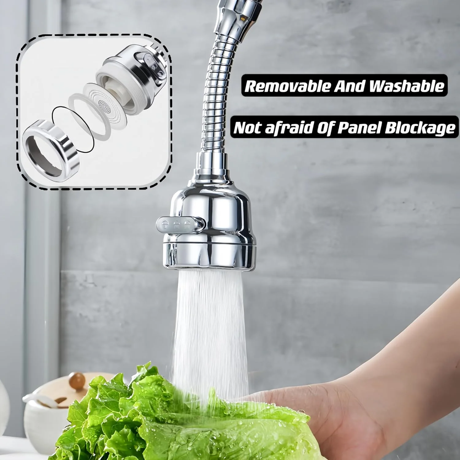 سر شیر آب آشپزخانه BoodLo، نازل شیر آب، گسترش دهنده شیر آب ضد پاشش چرخان 360 درجه با شلنگ، 3 حالت، با اتصال اسپری سر شیر آب، برای حمام آشپزخانه