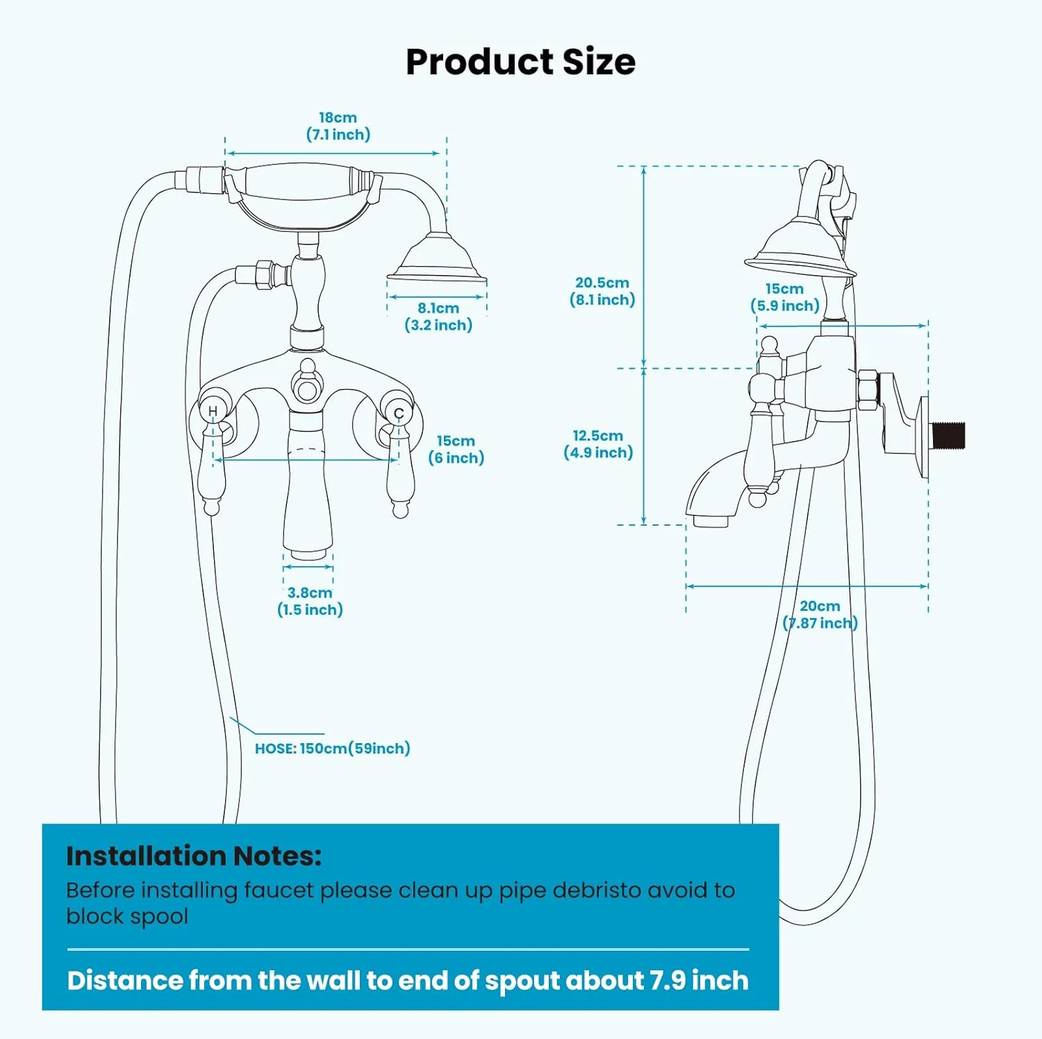 شیر وان حمام دیواری گوتونوو مدل پنجهای 3 3/8 اینچی، برنج عتیقه با دوش دستی تلفنی شکل و دسته دوگانه برای مخلوط کردن آب گرم و سرد به همراه خروجی آب وان شیر وان حمام دیواری گوتونوو مدل پنجهای 3 3/8 اینچی، برنج عتیقه با دوش دستی تلفنی شکل و دسته دوگانه برای مخلوط کردن آب گرم و سرد به همراه خروجی آب وان