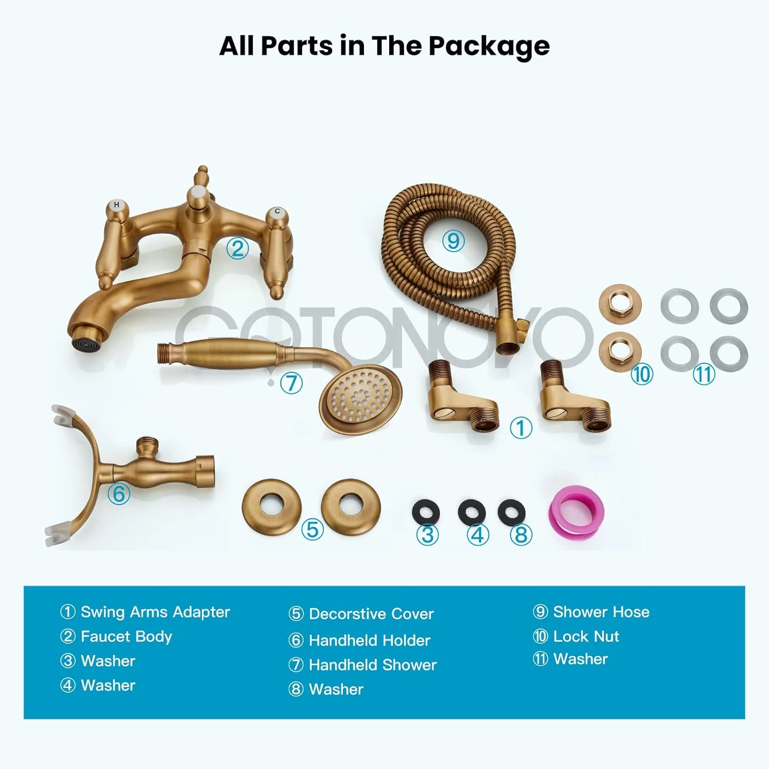 شیر وان حمام دیواری گوتونوو مدل پنجهای 3 3/8 اینچی، برنج عتیقه با دوش دستی تلفنی شکل و دسته دوگانه برای مخلوط کردن آب گرم و سرد به همراه خروجی آب وان شیر وان حمام دیواری گوتونوو مدل پنجهای 3 3/8 اینچی، برنج عتیقه با دوش دستی تلفنی شکل و دسته دوگانه برای مخلوط کردن آب گرم و سرد به همراه خروجی آب وان