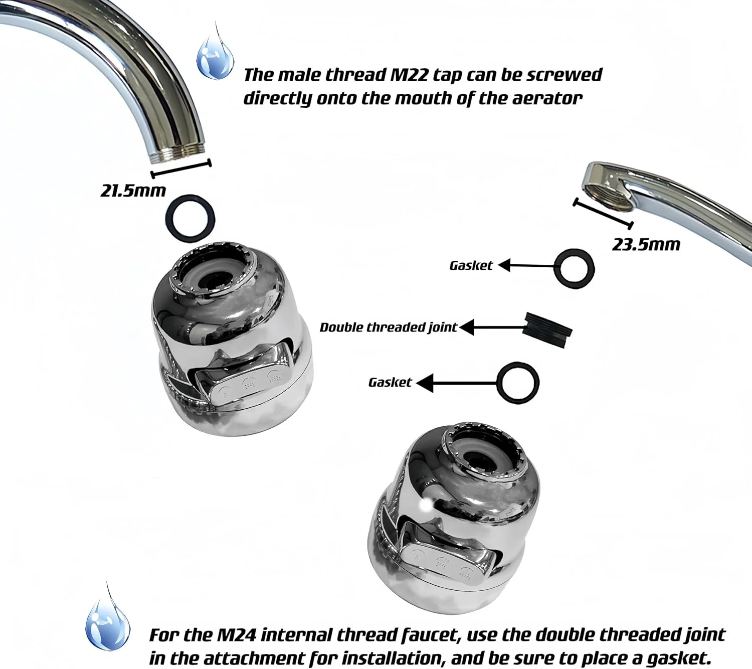 سر شیر آب آشپزخانه BoodLo، نازل شیر آب، گسترش دهنده شیر آب ضد پاشش چرخان 360 درجه با شلنگ، 3 حالت، با اتصال اسپری سر شیر آب، برای حمام آشپزخانه