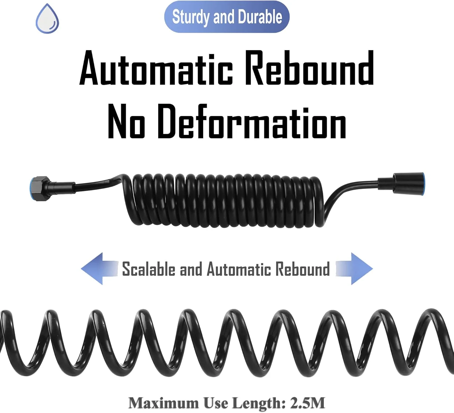 شلنگ دوش فنری انعطاف پذیر Maifey، شلنگ دوش تلسکوپی انعطاف پذیر ABS برای شیر توالت، اسپری بیده، دوش دستی، دوش شیر روشویی، شلنگ دوش فنری مارپیچ حمام - 3 متری (مشکی)