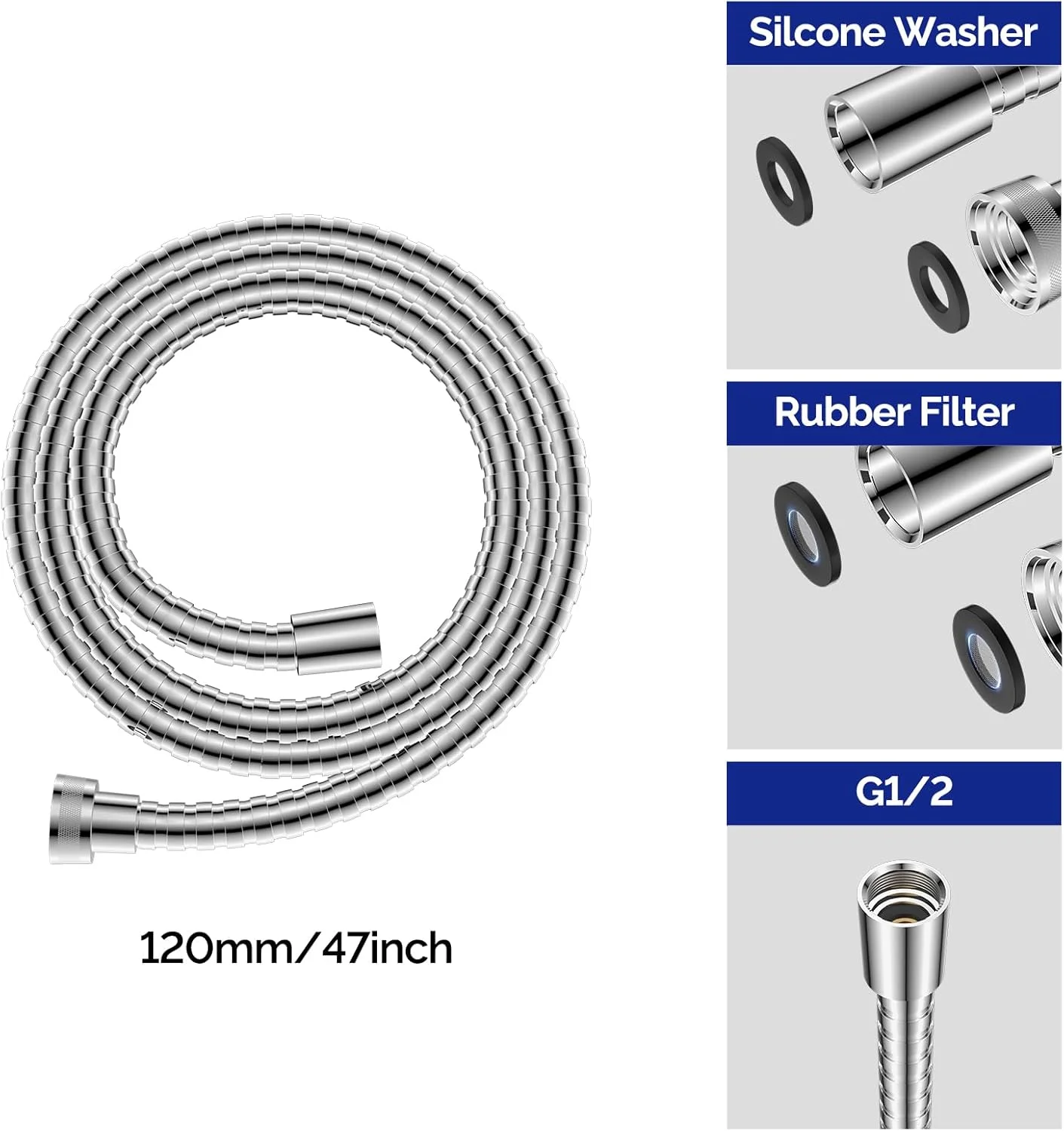 شلنگ دوش دستی JOMOO برای سردوش دستی، شلنگ دوش دستی استیل ضد زنگ انعطاف پذیر 47 اینچ 1.2 متری با روکش کروم و اتصال برنجی شلنگ دوش دستی JOMOO برای سردوش دستی، شلنگ دوش دستی استیل ضد زنگ انعطاف پذیر 47 اینچ 1.2 متری با روکش کروم و اتصال برنجی