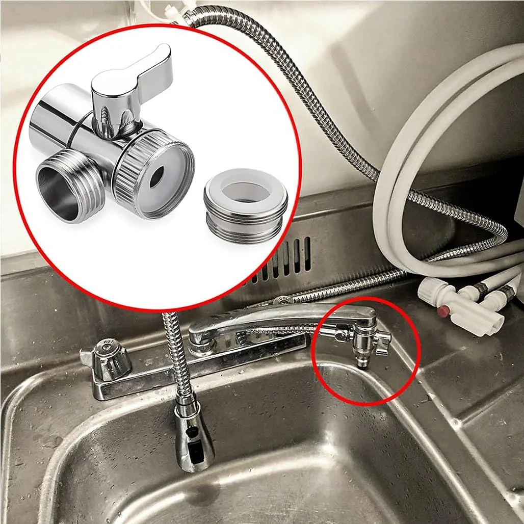 شیر انحرافی شیر سینک Goodern، آداپتور 3 طرفه دوش شلنگ بیده، تقسیم کننده شیر آب، قطعه تعویضی فیلتر آب شیر M22 X M24 برای اتصال دهنده آب سوئیچ برای اتصال آشپزخانه حمام