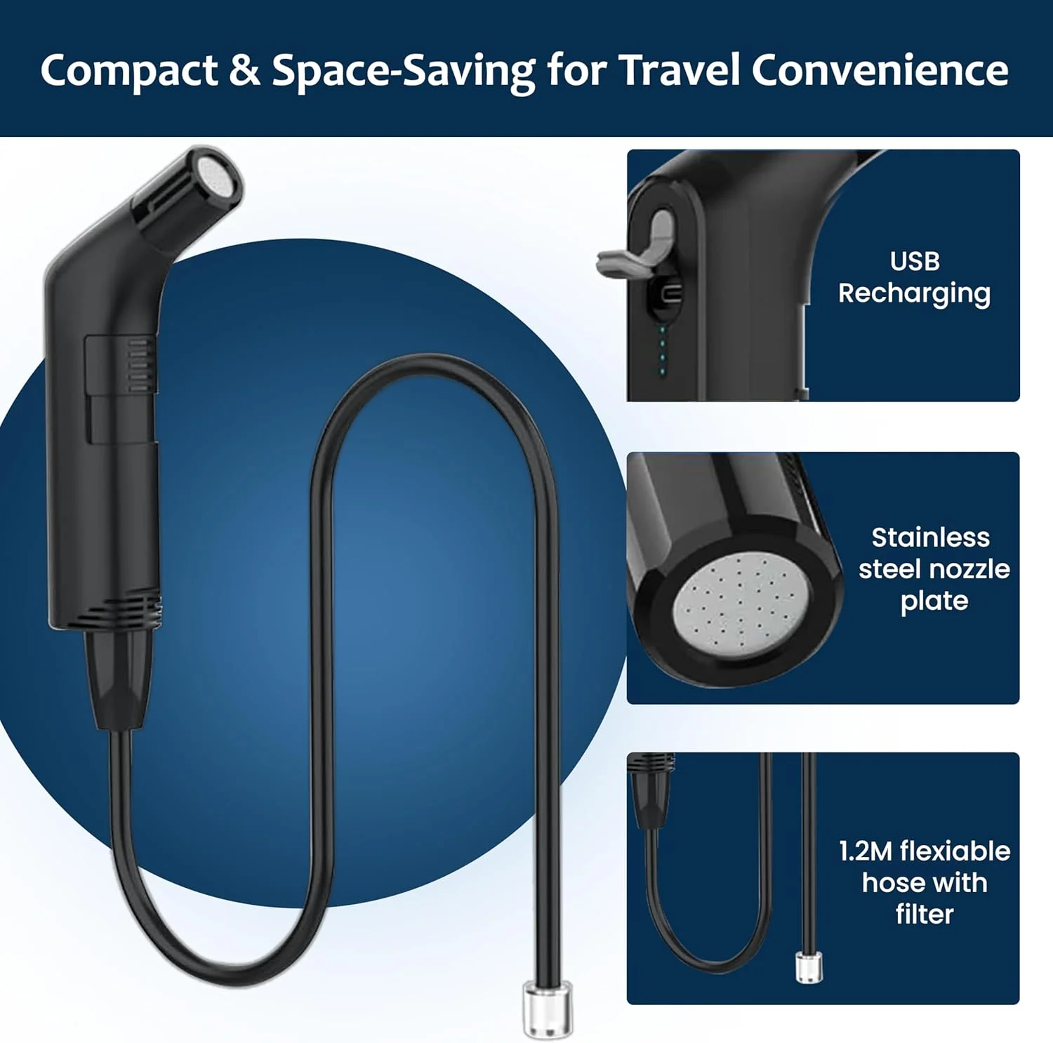 Fixwal® بیده شطاف مسافرتی قابل حمل - دوش دستی مسلمان، اسپری توالت قابل حمل، بیده مسافرتی قابل شارژ - شطاف محمول للسفر متنقل (مشکی) Fixwal® بیده شطاف مسافرتی قابل حمل - دوش دستی مسلمان، اسپری توالت قابل حمل، بیده مسافرتی قابل شارژ - شطاف محمول للسفر متنقل (مشکی)