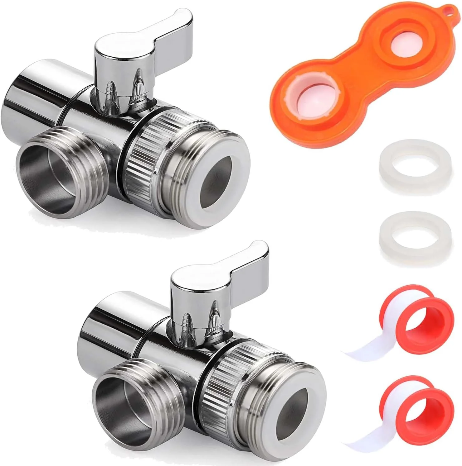 آداپتور شیر T شکل، مناسب برای سردوش های دستی، شیرآلات سینک ظرفشویی، شیرآلات روشویی، اتصال دوش برای شیرآلات حمام، شیر تبدیل دوش، شیر تبدیل 3 طرفه (2 عدد)