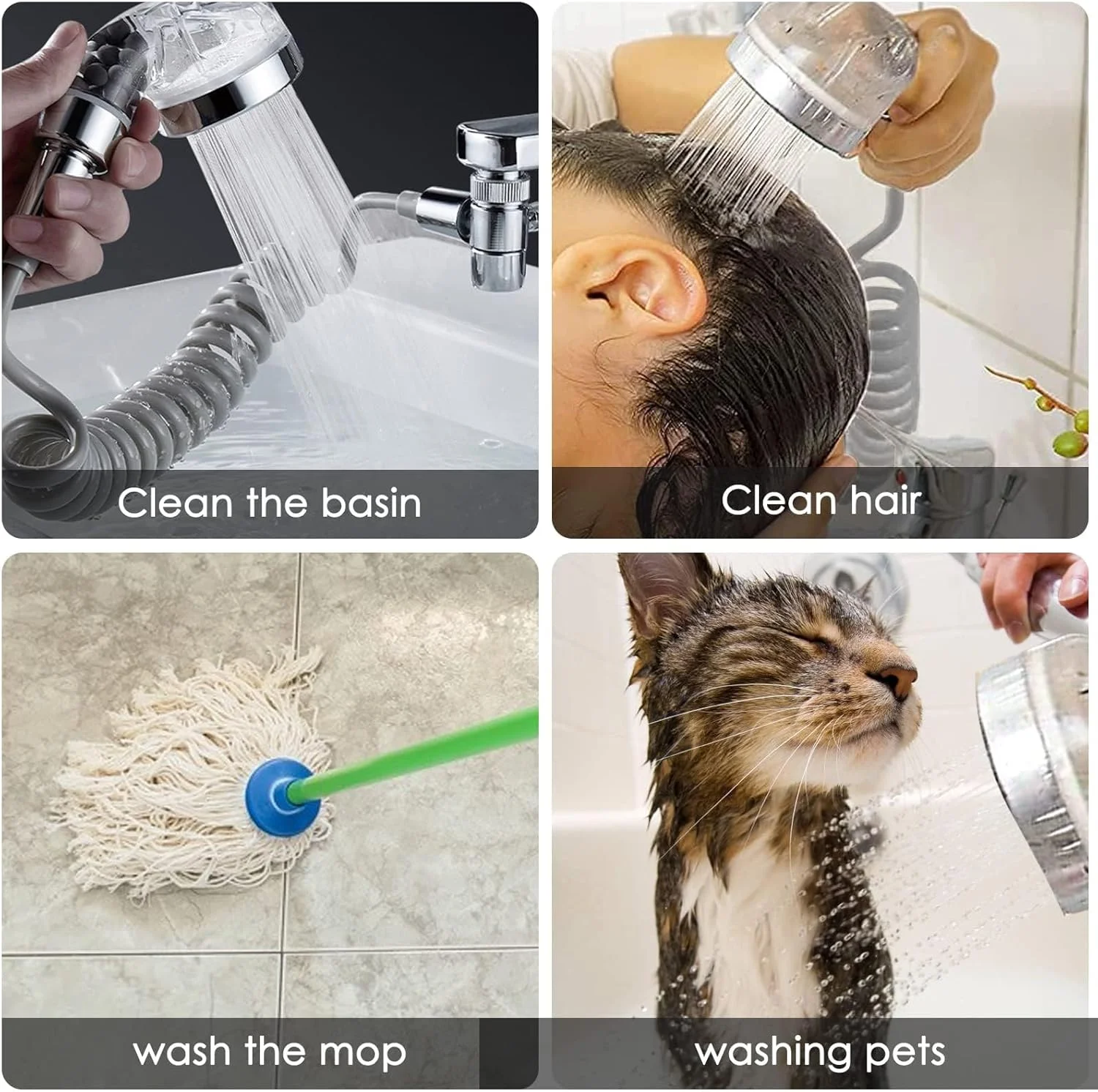 سری دوش حمام TERRIFI برای شیرآلات وان - شلنگ تلسکوپی، آداپتور شیر و طراحی ضد رسوب، 22 میلی متر G1/2 برای شستشوی مو، دوش حیوانات خانگی، اتاق سرویس بهداشتی، لوله لباسشویی