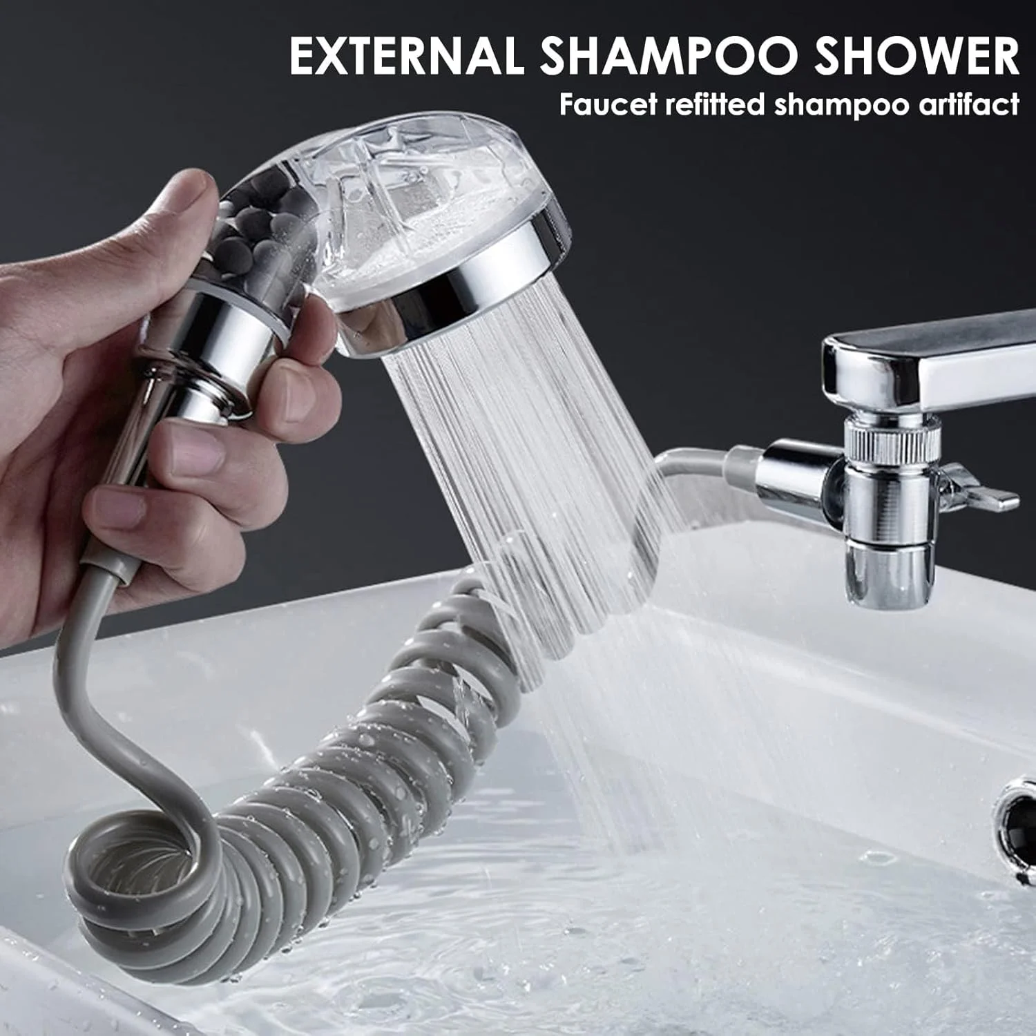 سری دوش حمام TERRIFI برای شیرآلات وان - شلنگ تلسکوپی، آداپتور شیر و طراحی ضد رسوب، 22 میلی متر G1/2 برای شستشوی مو، دوش حیوانات خانگی، اتاق سرویس بهداشتی، لوله لباسشویی