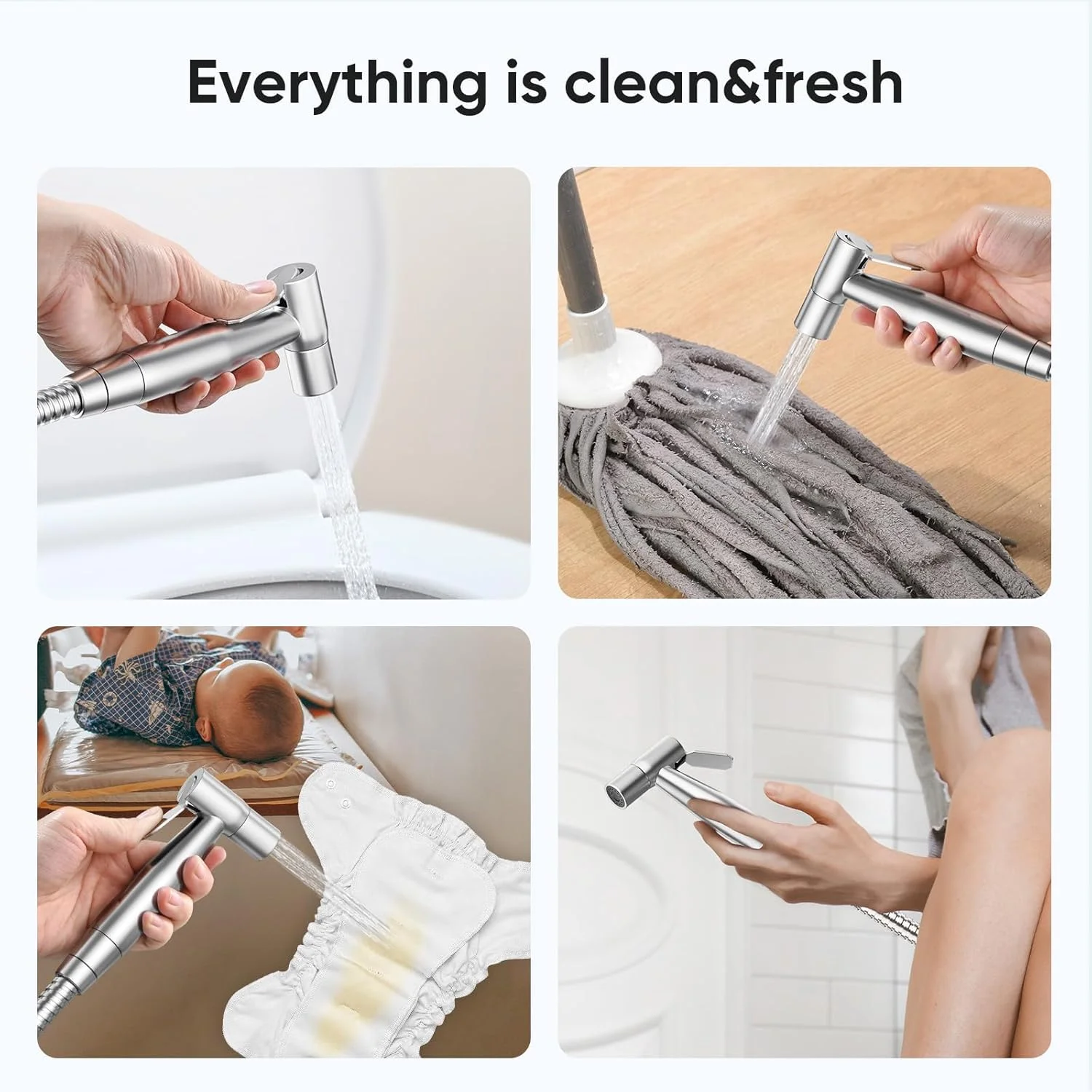 اسپری بیده دستی آروفا برای توالت - بسته 3 عددی بیده، شیر بیده برای توالت های موجود، اسپری جت پوشک پارچه ای، دوش استیل ضد زنگ اسلامی با شلنگ بیده برای شستشوی بانوان