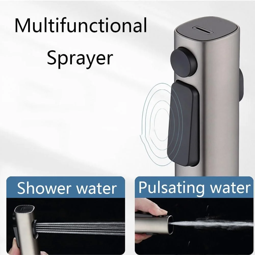 اسپری دستی بیده برای توالت، سر دوش قابل حمل دو حالته، اتصال شیر آشپزخانه، اسپری دستی کوچک و سبک وزن چند منظوره ممتاز برای حمام و آشپزخانه - نقره ای اسپری دستی بیده برای توالت، سر دوش قابل حمل دو حالته، اتصال شیر آشپزخانه، اسپری دستی کوچک و سبک وزن چند منظوره ممتاز برای حمام و آشپزخانه - نقره ای